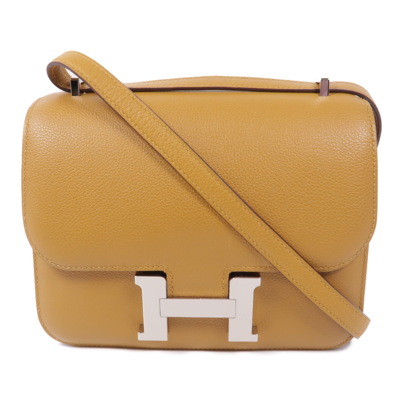 HERMES Evercolor皮革Constance Mini銀扣肩背袋Caramel