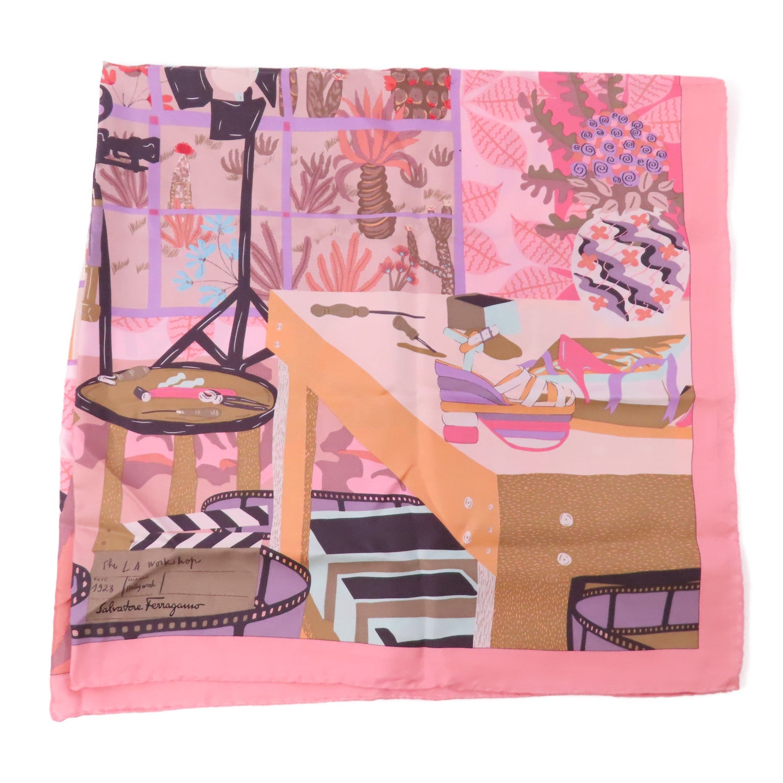 Salvatore Ferragamo 絲質Scarf 90x90圍巾粉紅色
