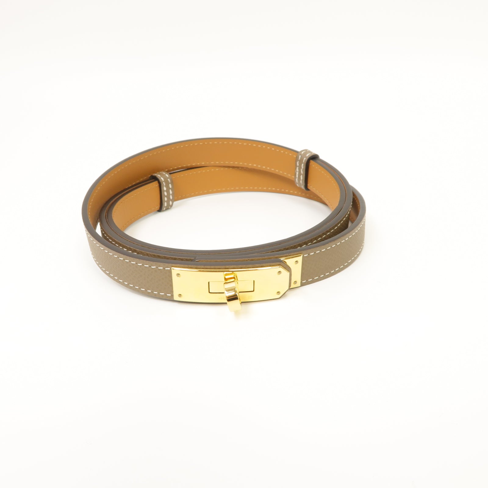 HERMES Epsom皮革Belt金扣皮帶Etoupe大象灰色
