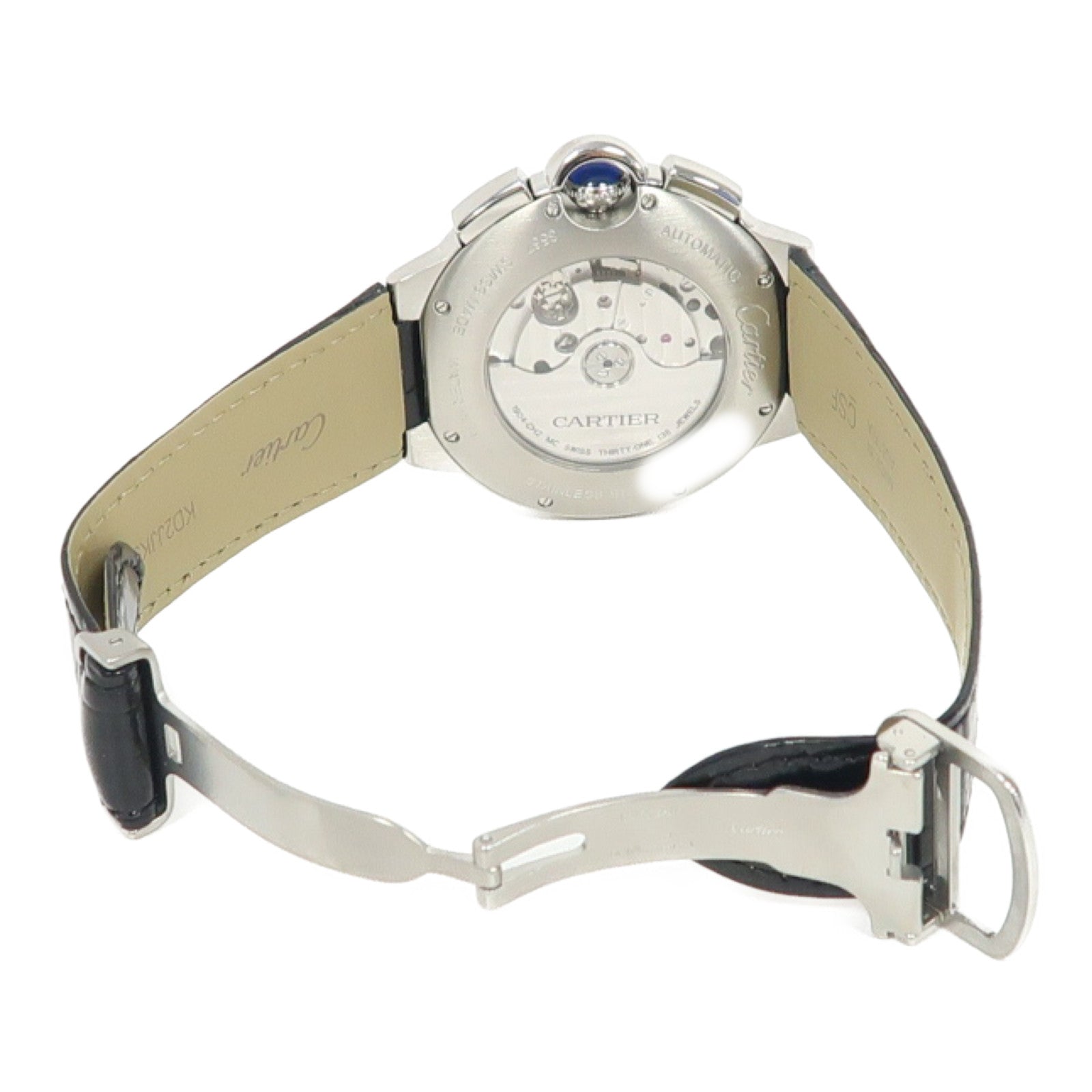 CARTIER Ballon Bleu Chronograph不鏽鋼/皮革帶手錶自動機芯白色