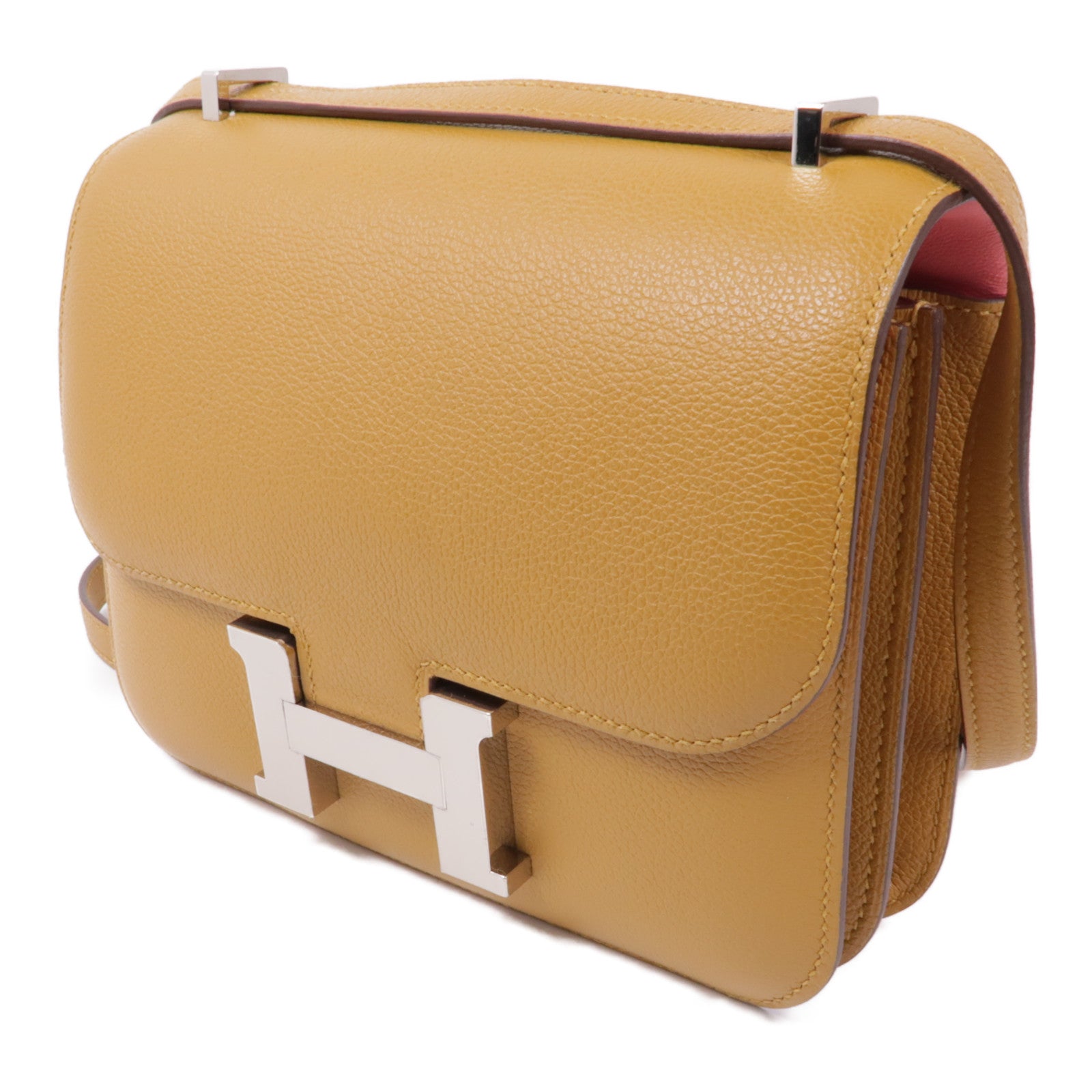HERMES Evercolor皮革Constance Mini銀扣肩背袋Caramel