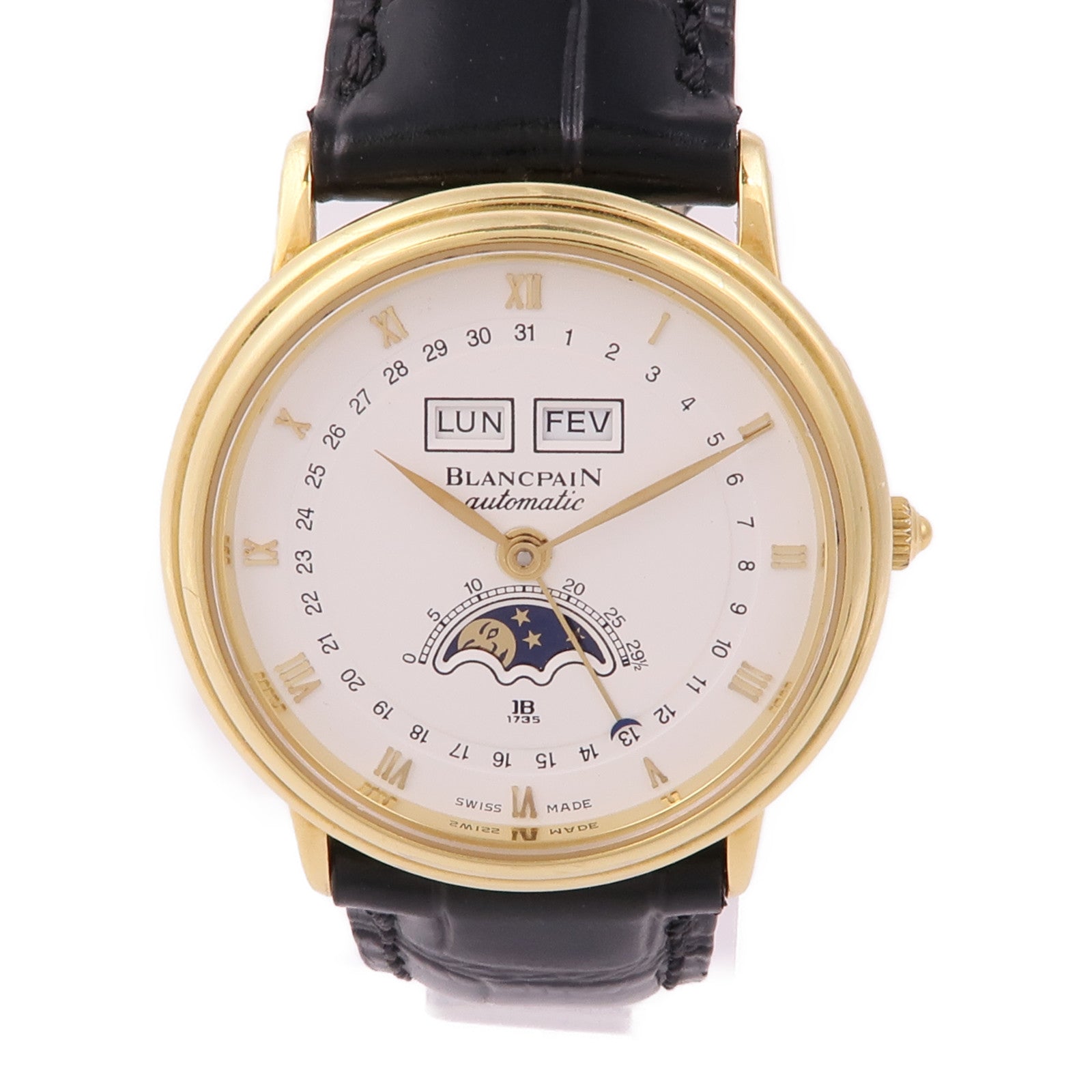 Blancpain Villeret Moonphase Calendar Automatic Watch 18K Yellow Gold White