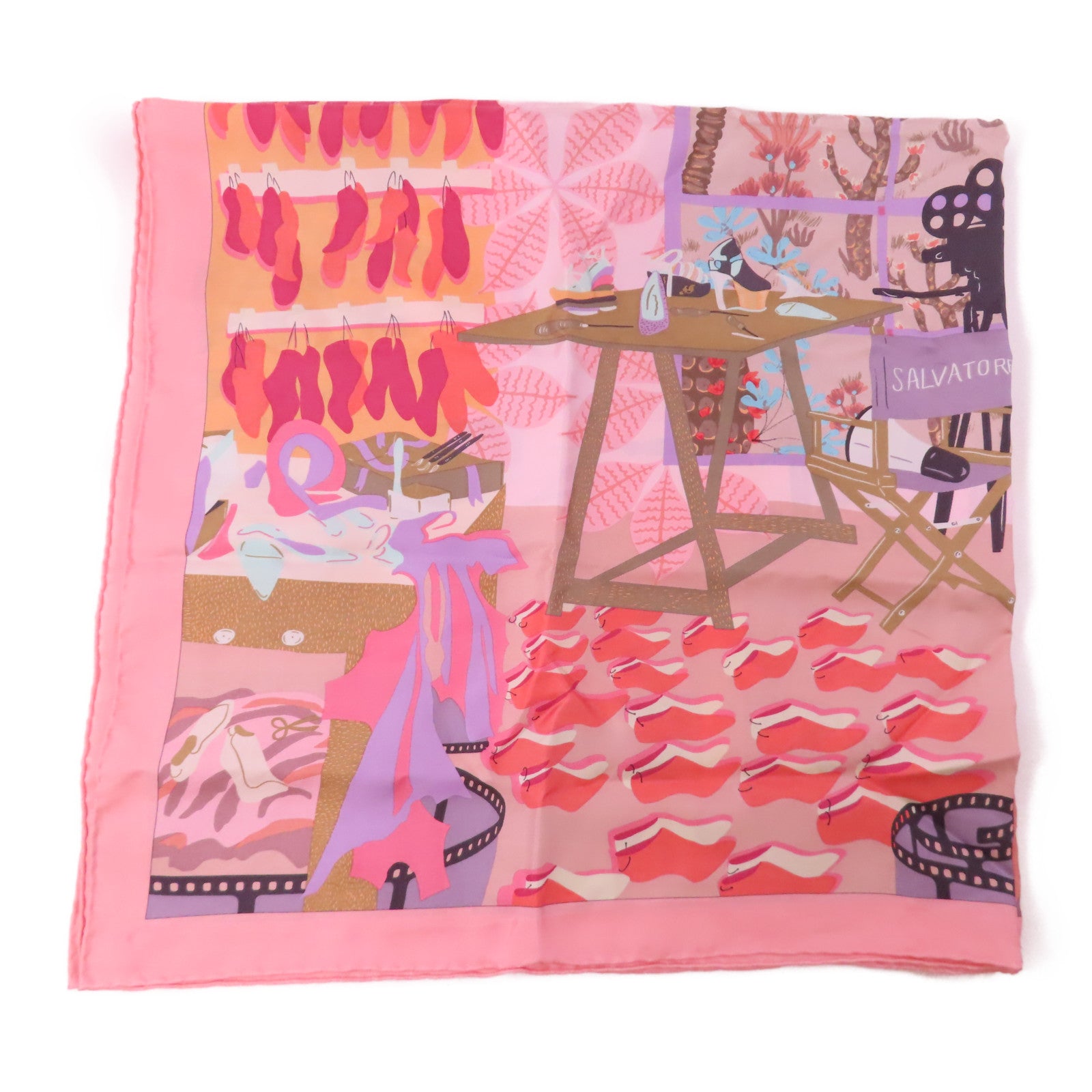 Salvatore Ferragamo 絲質Scarf 90x90圍巾粉紅色