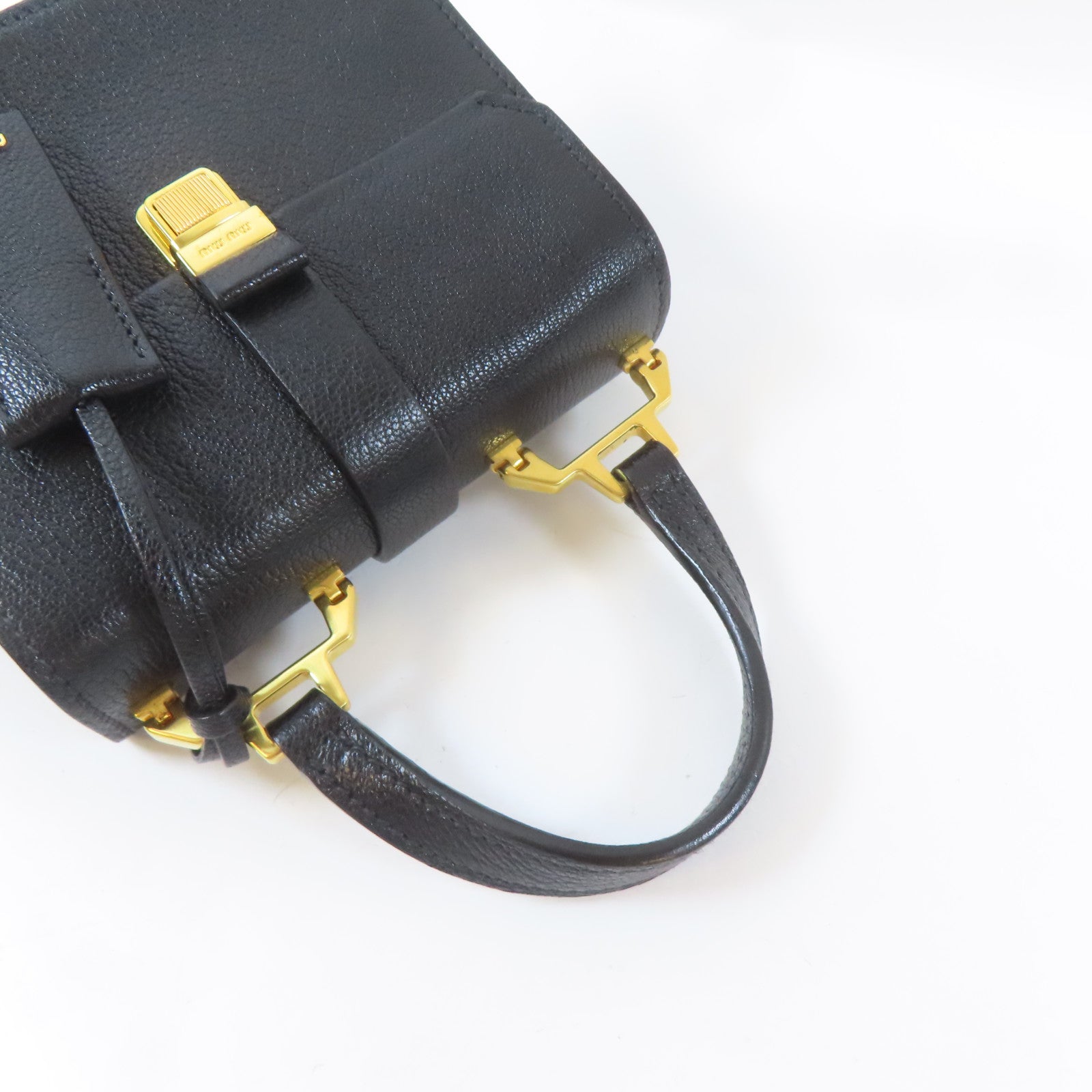 Miu Miu 皮革Top Handle 2 Way Bag金扣手挽肩背兩用袋黑色