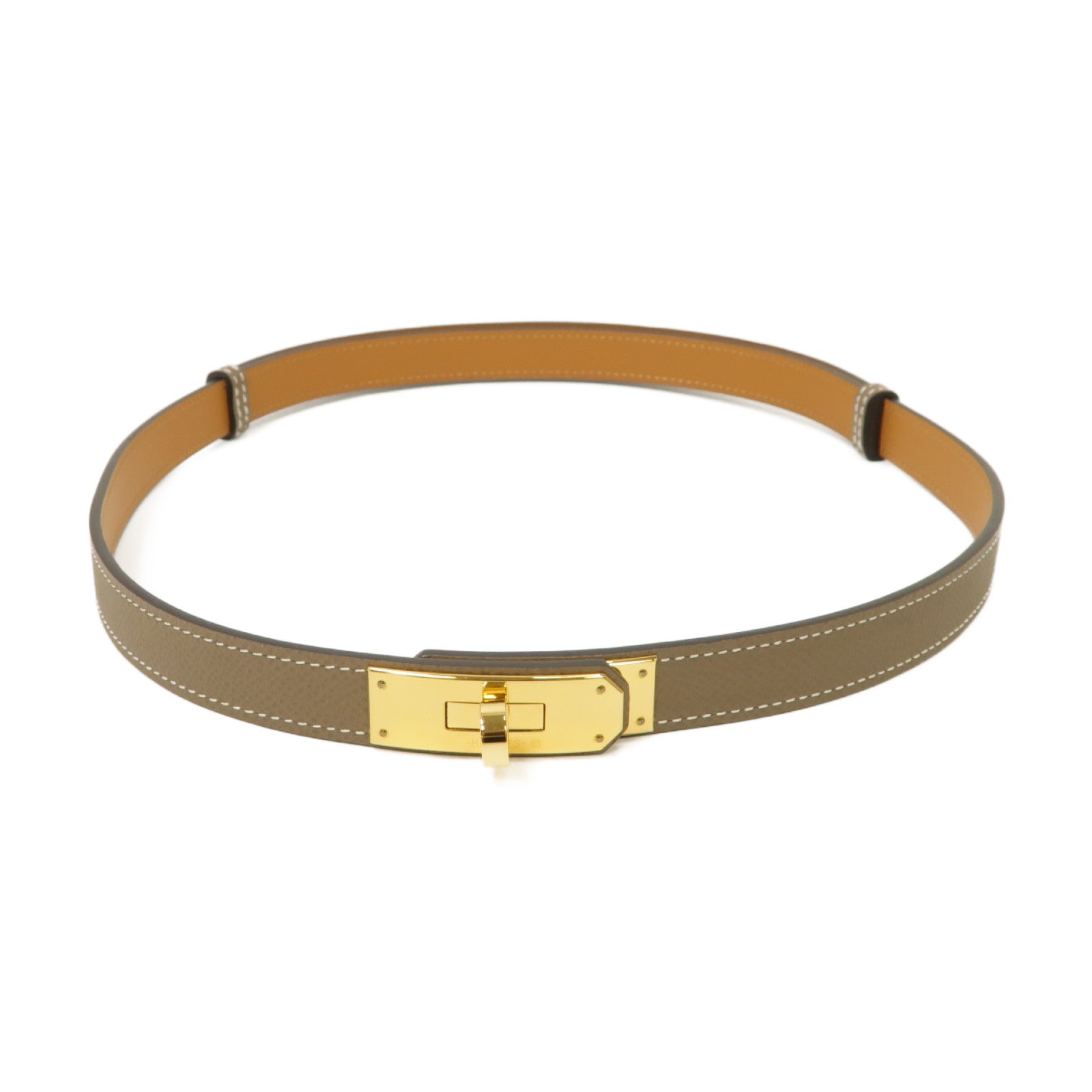 HERMES Epsom皮革Belt金扣皮帶Etoupe大象灰色