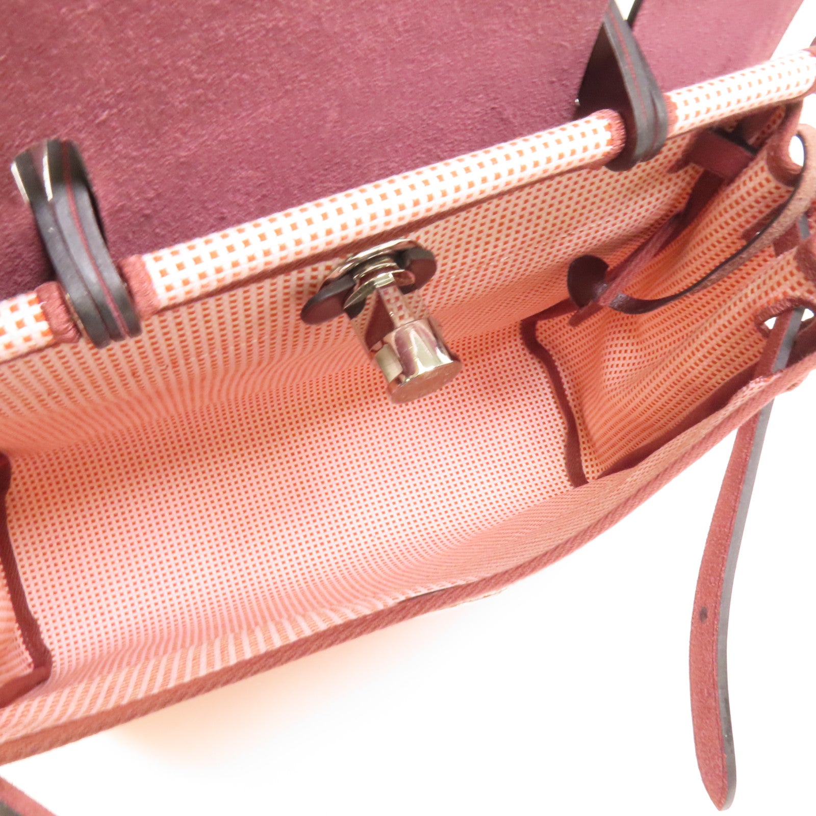 HERMES 帆布Herbag PM銀扣手挽肩背兩用袋Brique