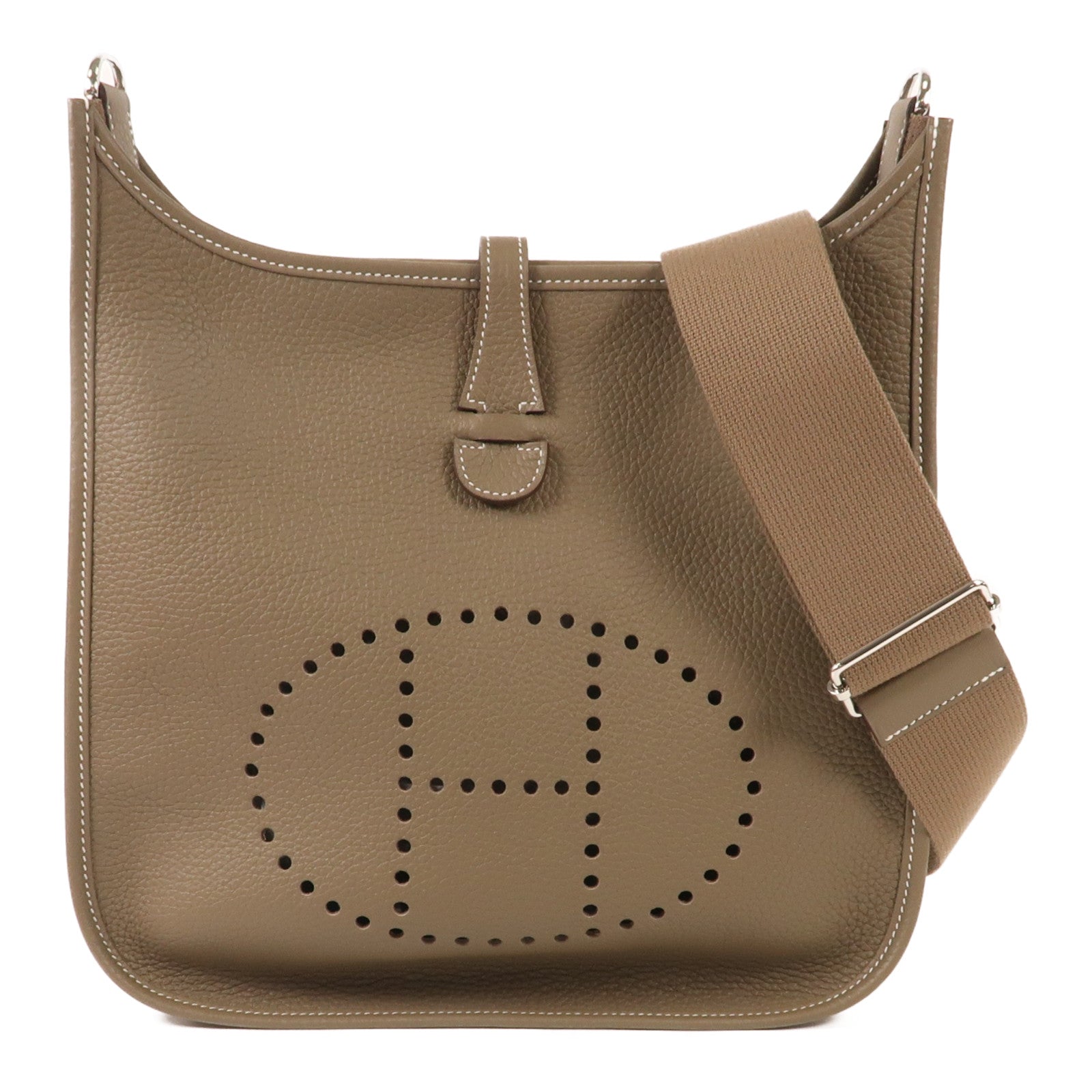 HERMES Clemence皮革Evelyne PM銀扣肩背袋Etoupe