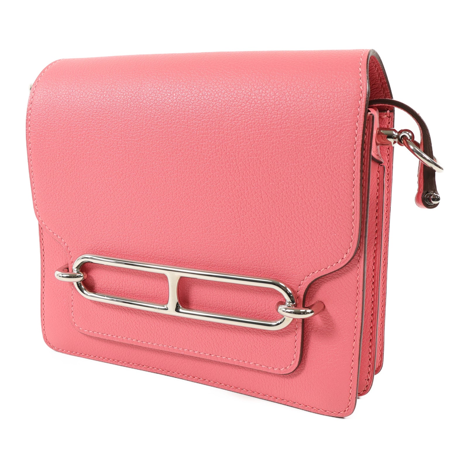 HERMES Evercolor皮革Mini Roulis銀扣肩背袋Rose Azalee