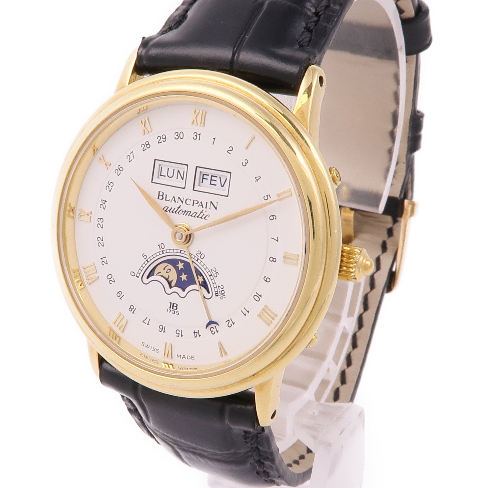 Blancpain Villeret Moonphase Calendar Automatic Watch 18K Yellow Gold White