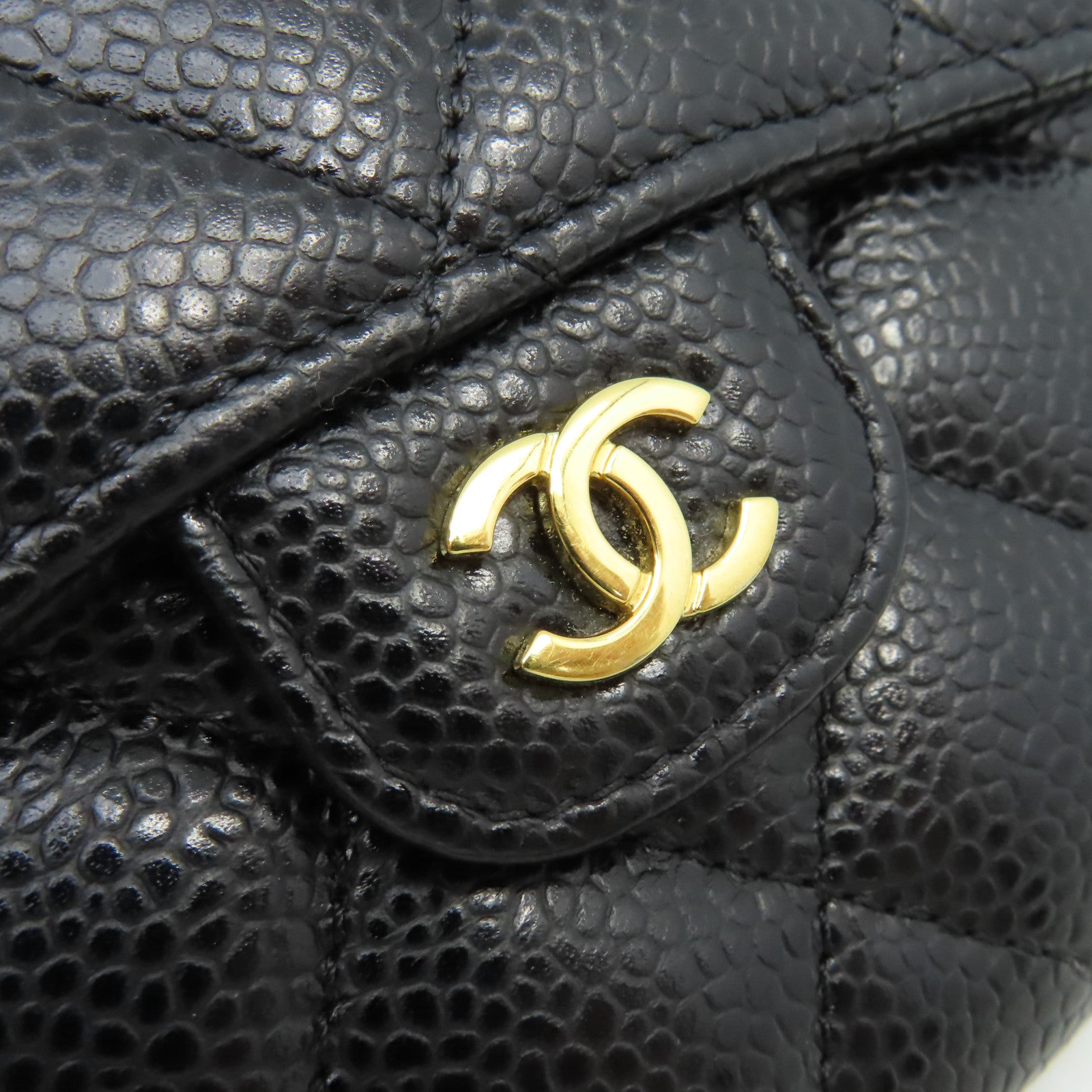CHANEL 菱格Caviar皮革Short Wallet金扣短錢包黑色