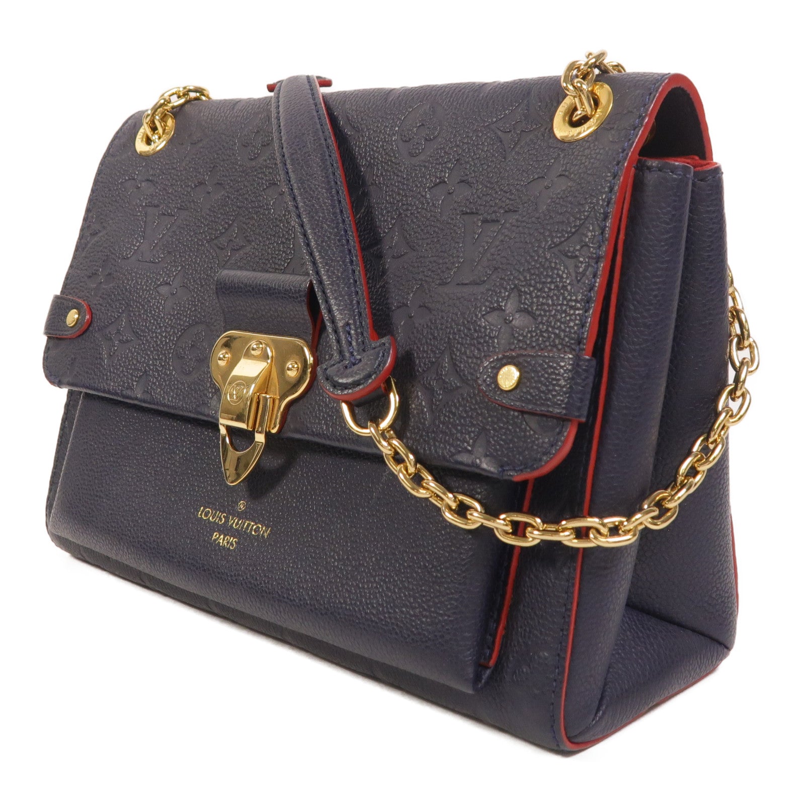 LOUIS VUITTON Monogram Empreinte Vavin PM金扣肩背袋深藍色