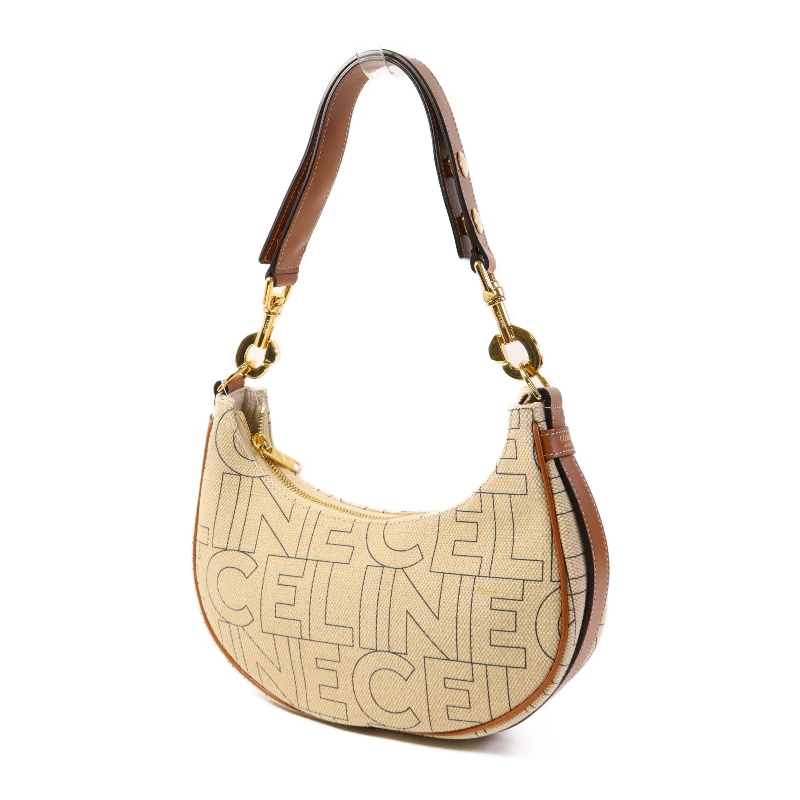 CELINE 帆布/皮革Ava Triomphe金扣肩背袋