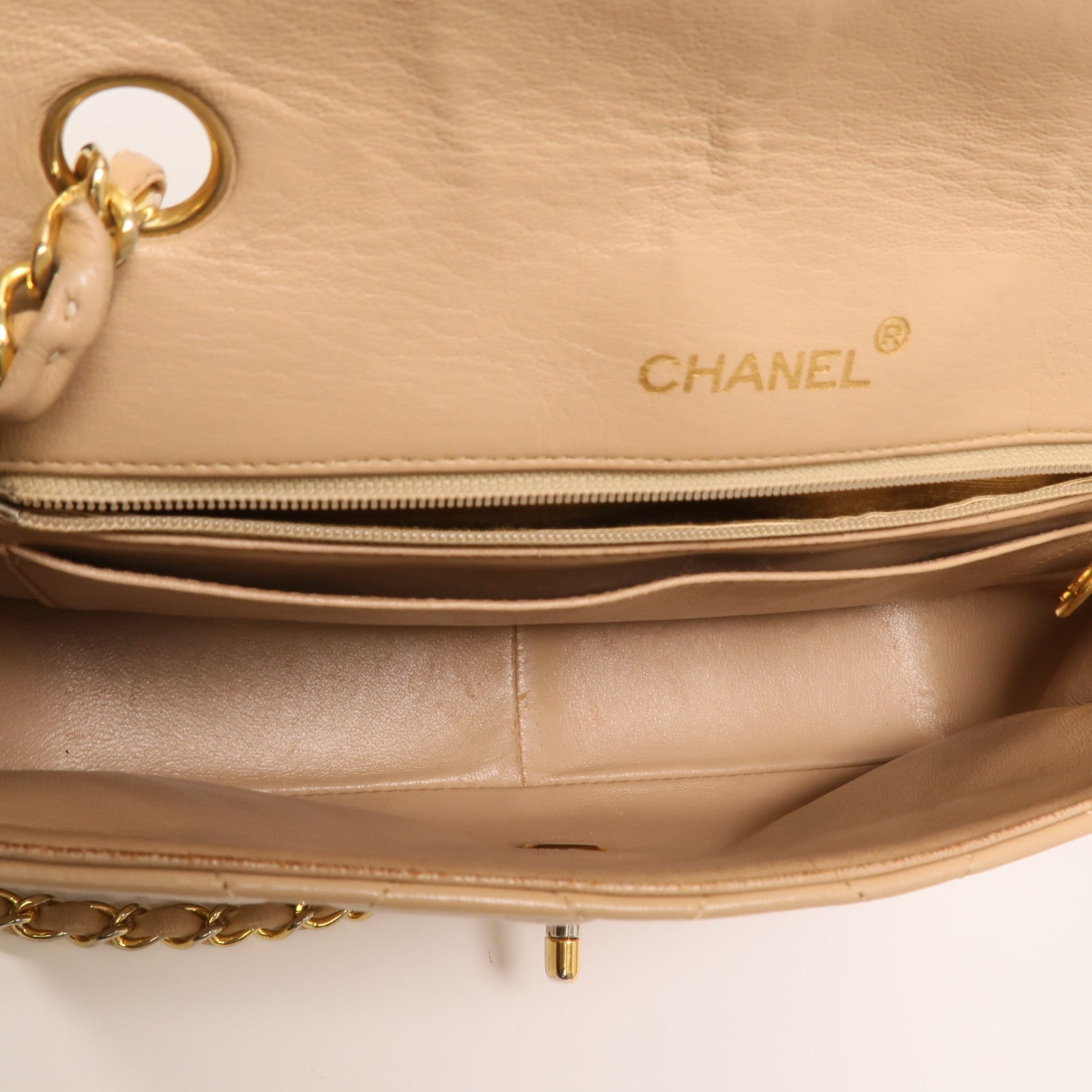 CHANEL 羊皮皮革Chain Shoulder金扣鏈帶肩背袋