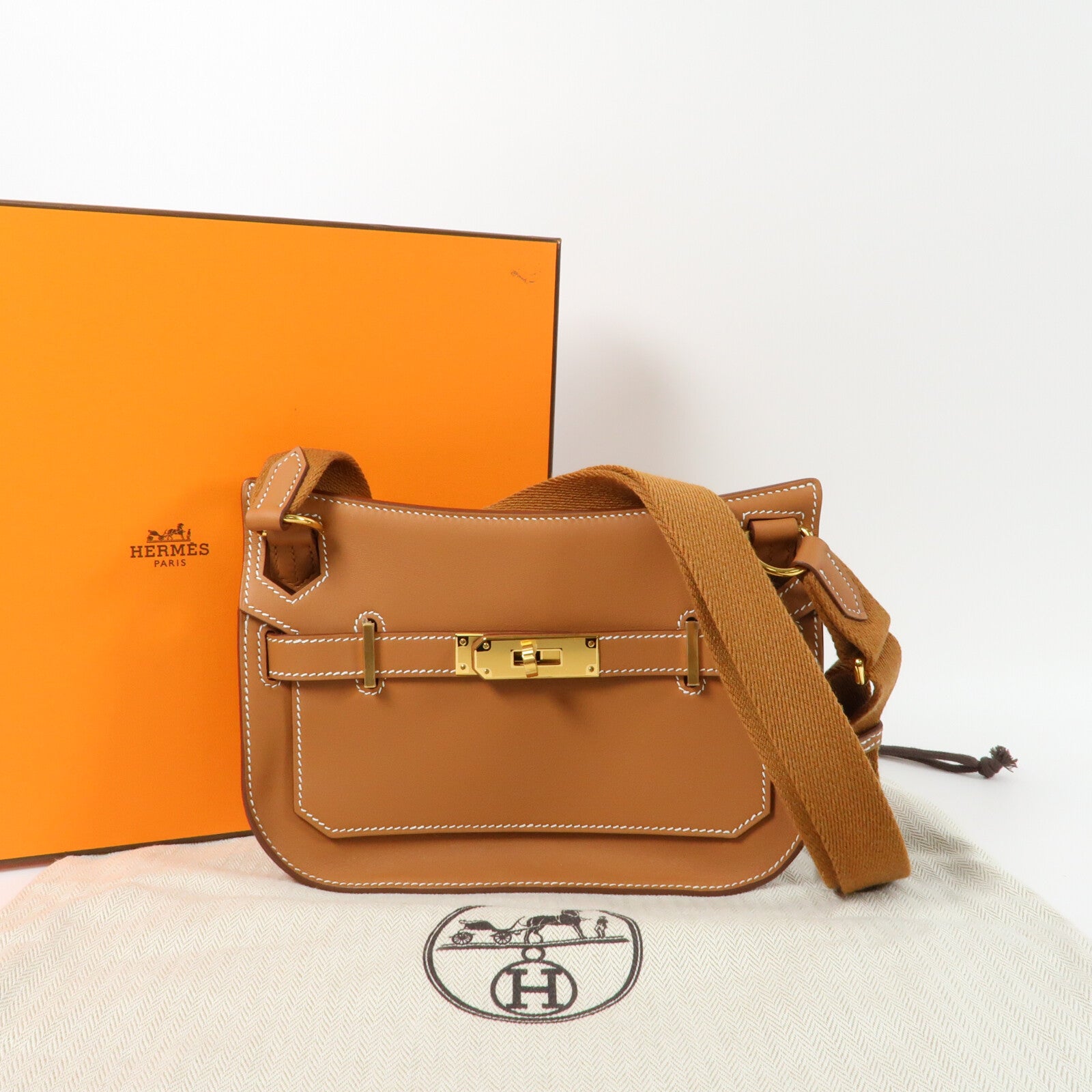 HERMES Swift皮革Mini Jypsiere銀扣肩背袋Gold