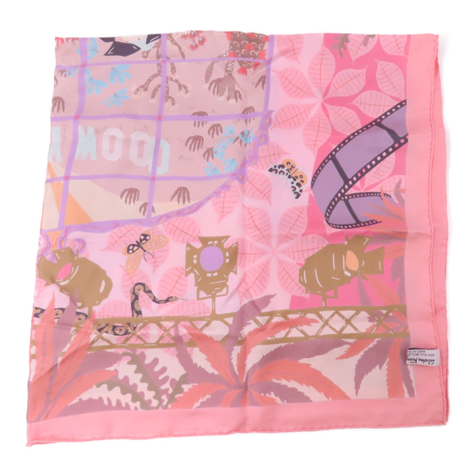 Salvatore Ferragamo 絲質Scarf 90x90圍巾粉紅色