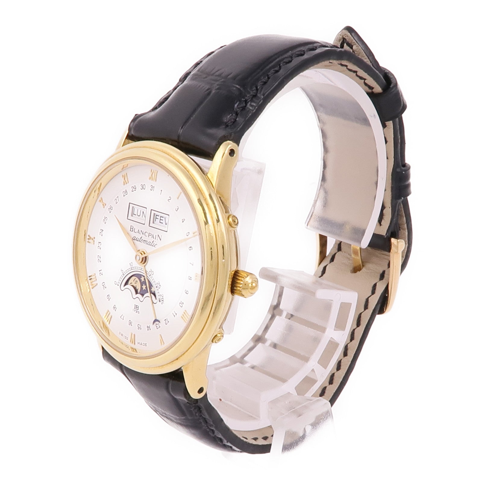 Blancpain Villeret Moonphase Calendar Automatic Watch 18K Yellow Gold White