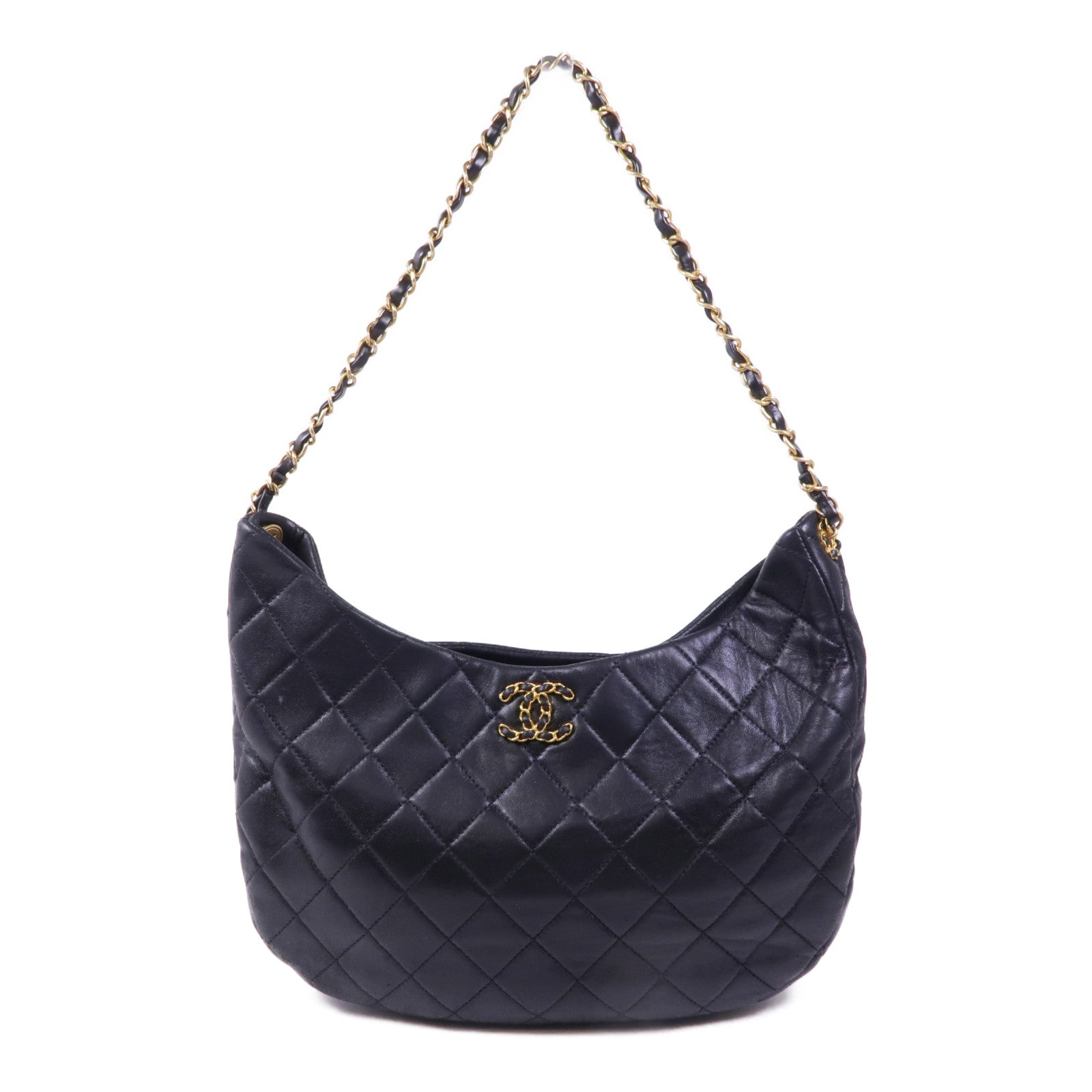 CHANEL 牛皮皮革Hobo Bag金扣鏈帶肩背袋