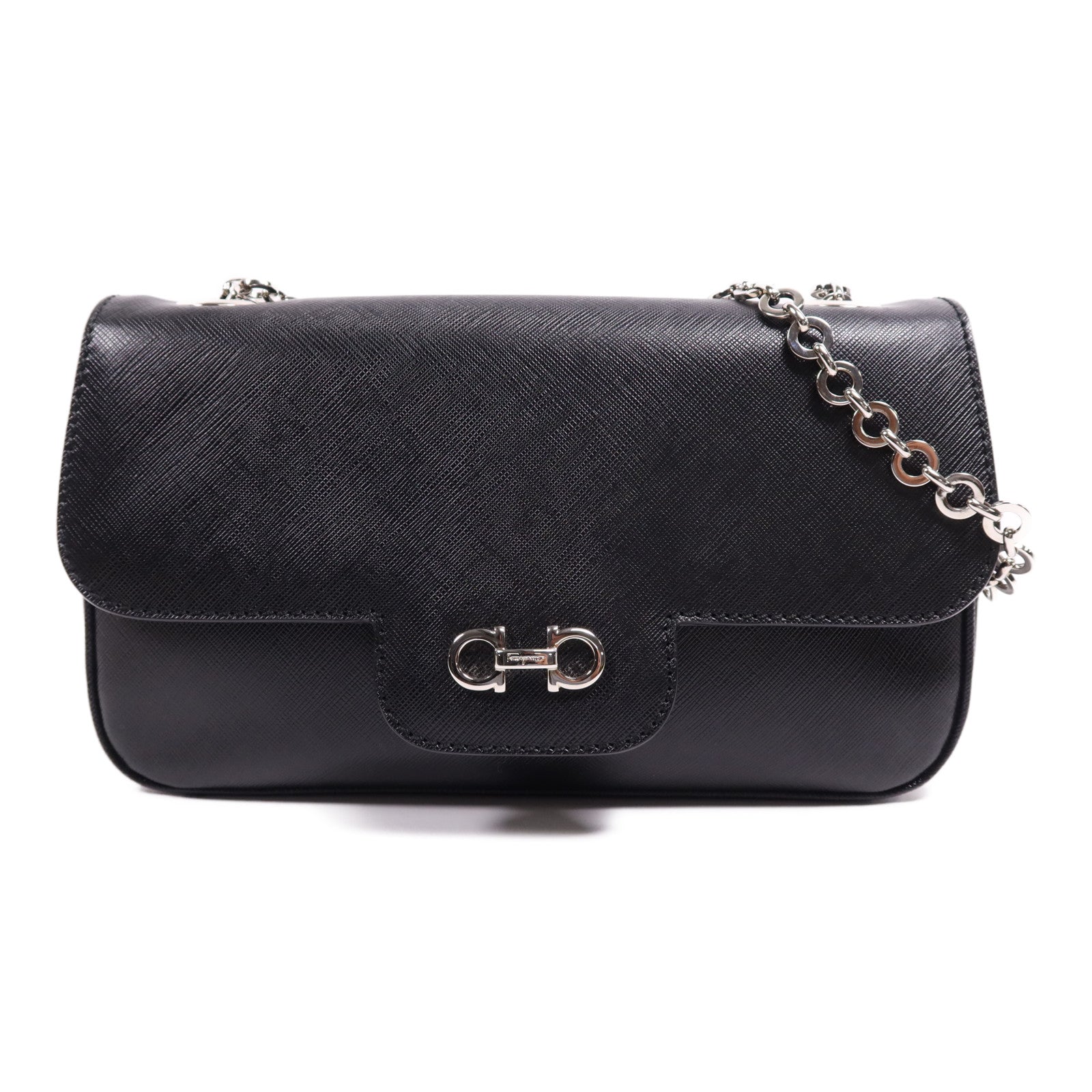 Salvatore Ferragamo 牛皮皮革Chain Shoulder Bag銀扣鏈帶肩背袋