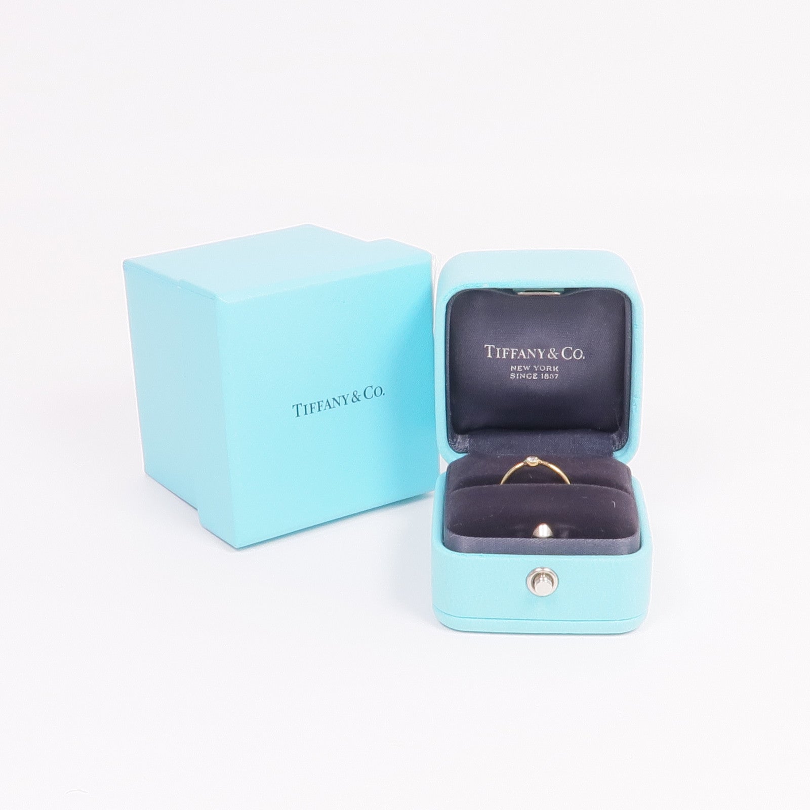 TIFFANY＆CO 18K黃金Wave Single-Row Diamond Ring鑽石戒指US#4.25