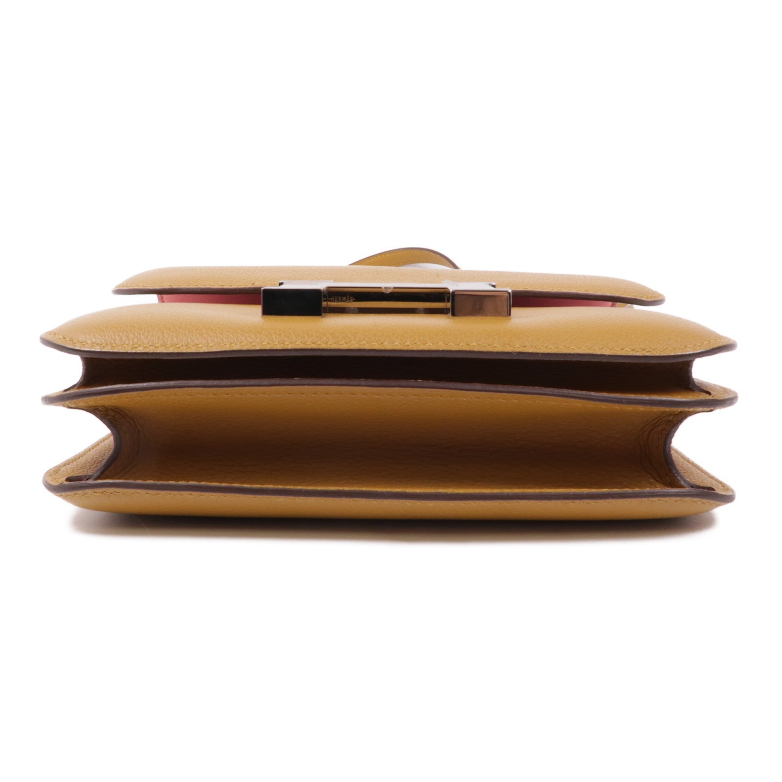 HERMES Evercolor皮革Constance Mini銀扣肩背袋Caramel