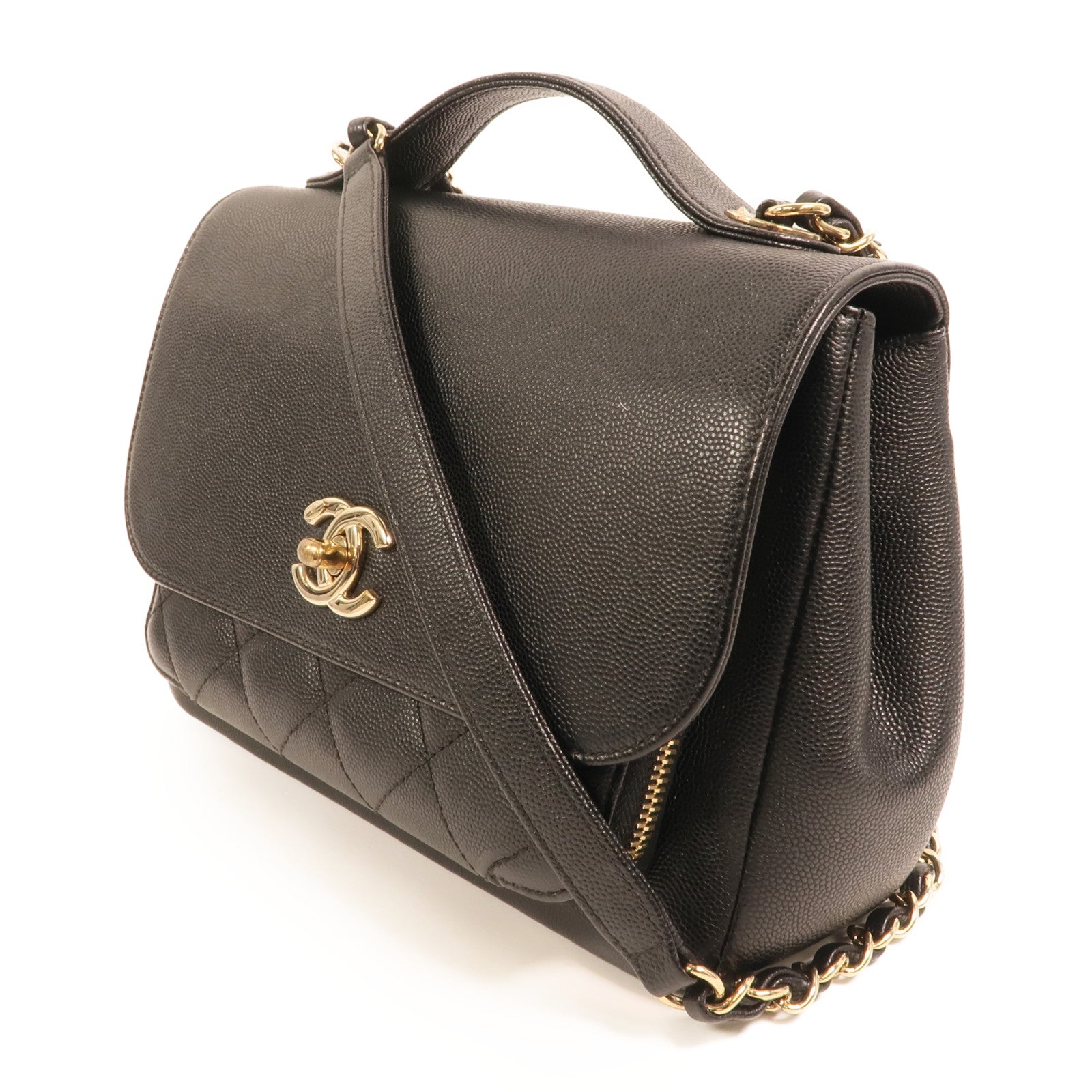 CHANEL 牛皮皮革Business Affinity金扣鏈帶手挽肩背兩用袋
