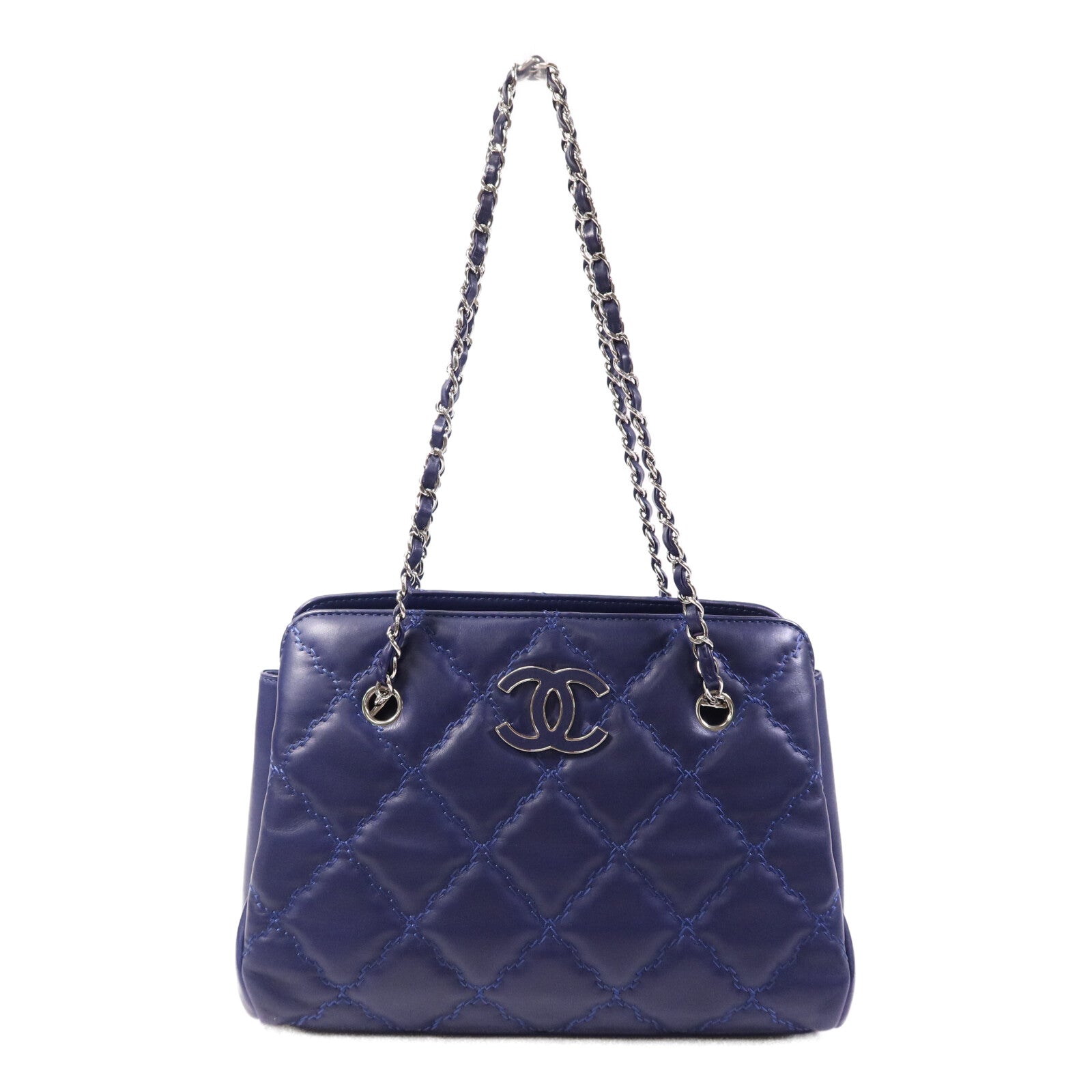 CHANEL 牛皮皮革Chain Shoulder Bag銀扣鏈帶肩背袋