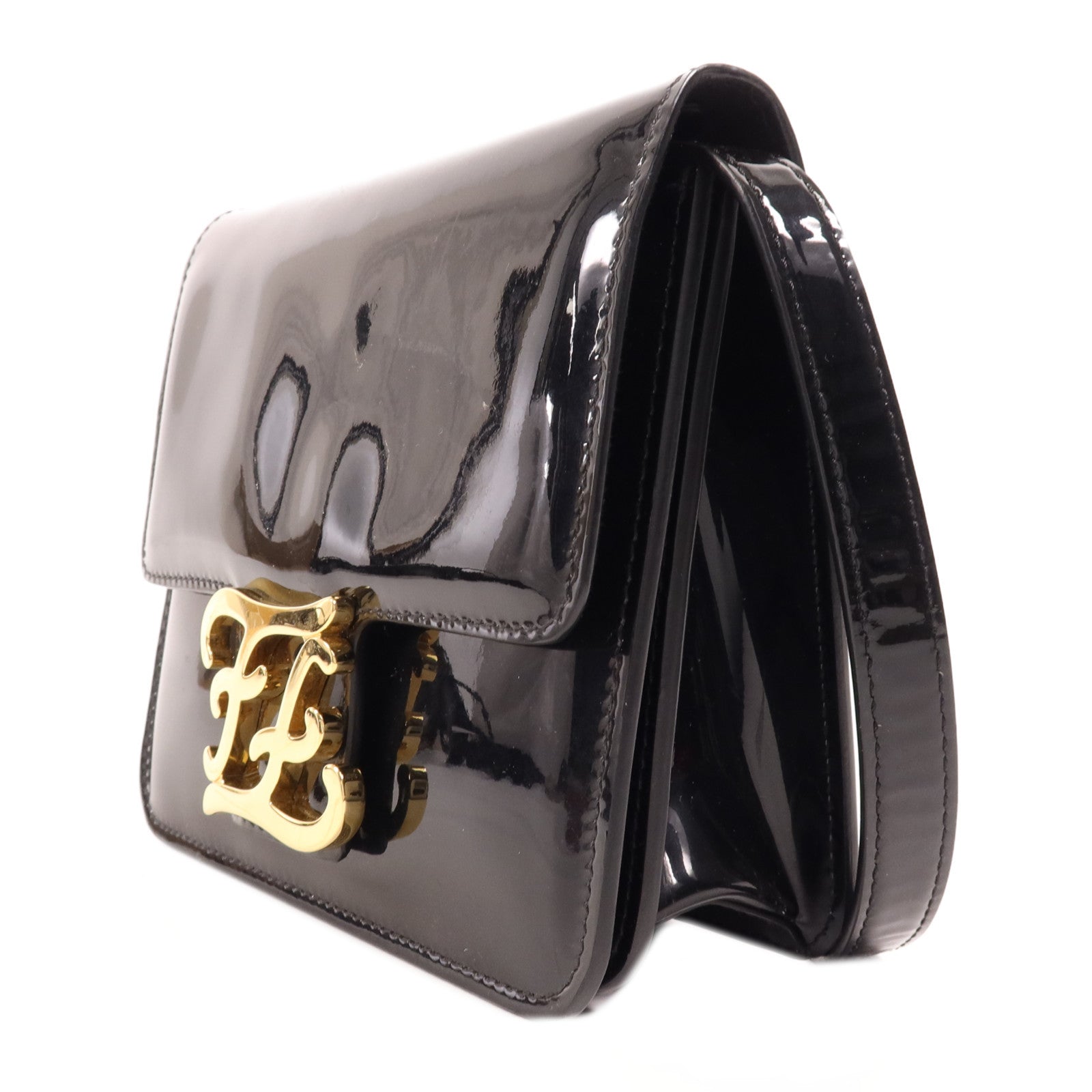 FENDI 漆皮皮革Calligraphy金扣肩背袋