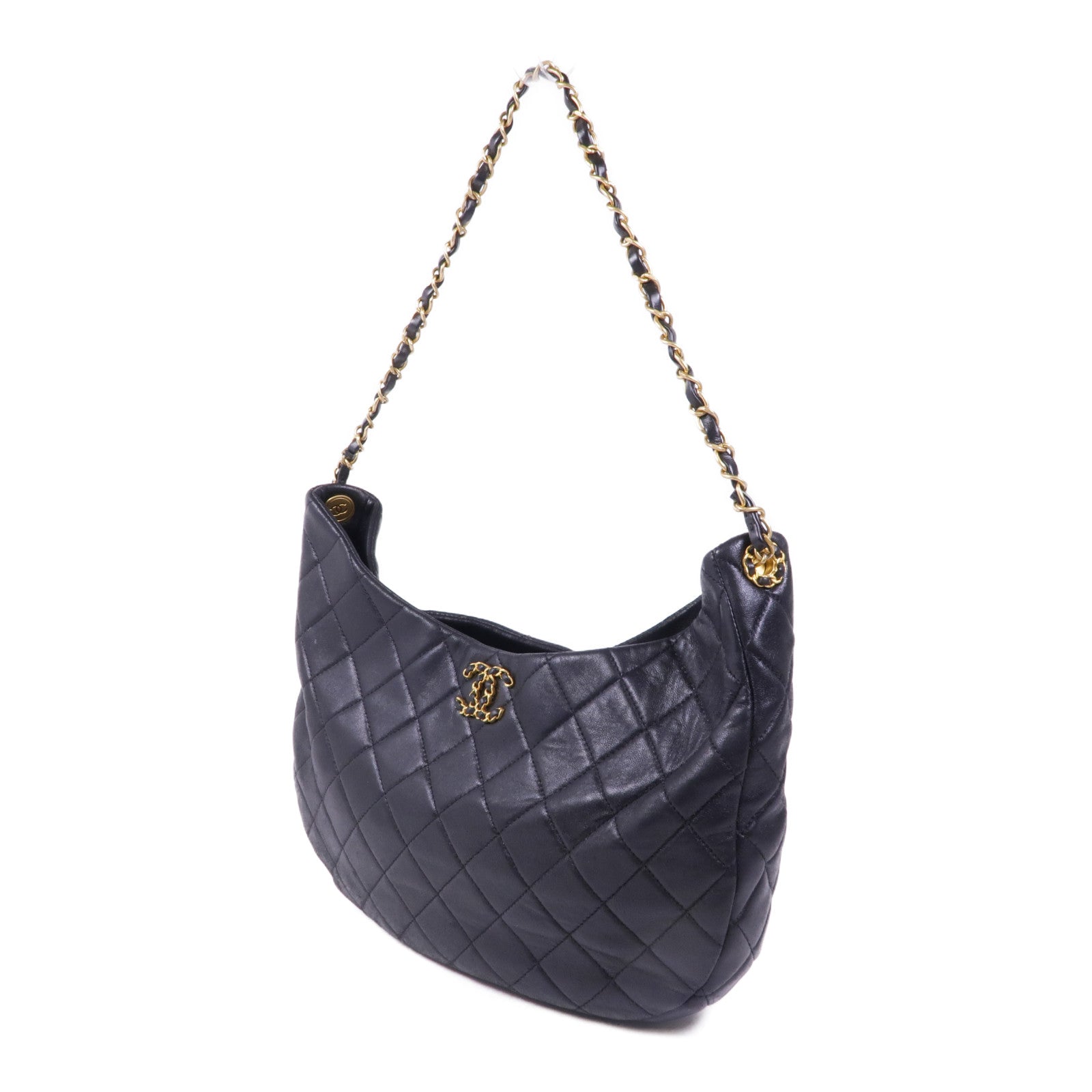 CHANEL 牛皮皮革Hobo Bag金扣鏈帶肩背袋