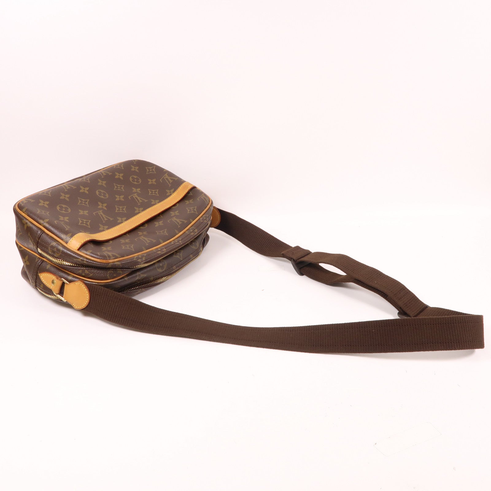 LOUIS VUITTON Monogram Reporter PM金扣肩背袋棕色