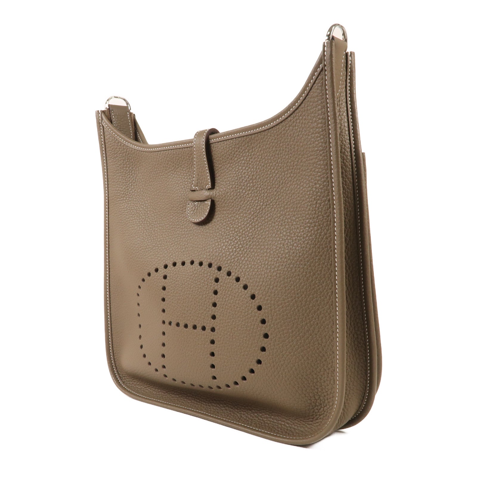 HERMES Clemence皮革Evelyne PM銀扣肩背袋Etoupe