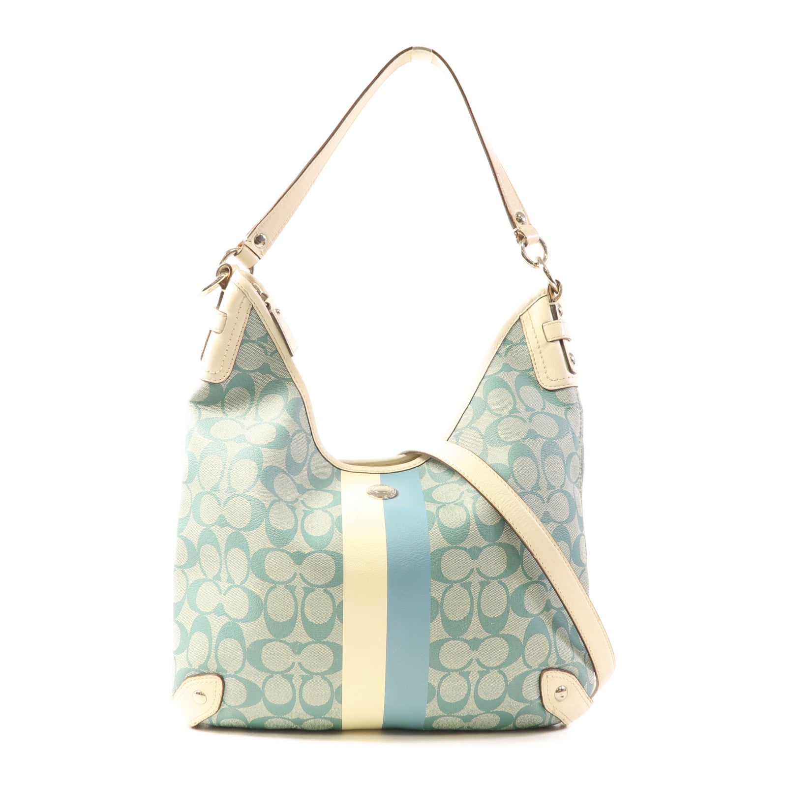 COACH 塗層帆布2 Way Shoulder Bag銀扣手挽肩背兩用袋