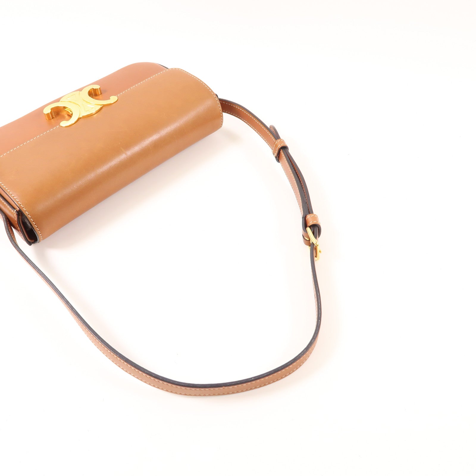 CELINE 牛皮皮革Shoulder Bag金扣肩背袋棕色