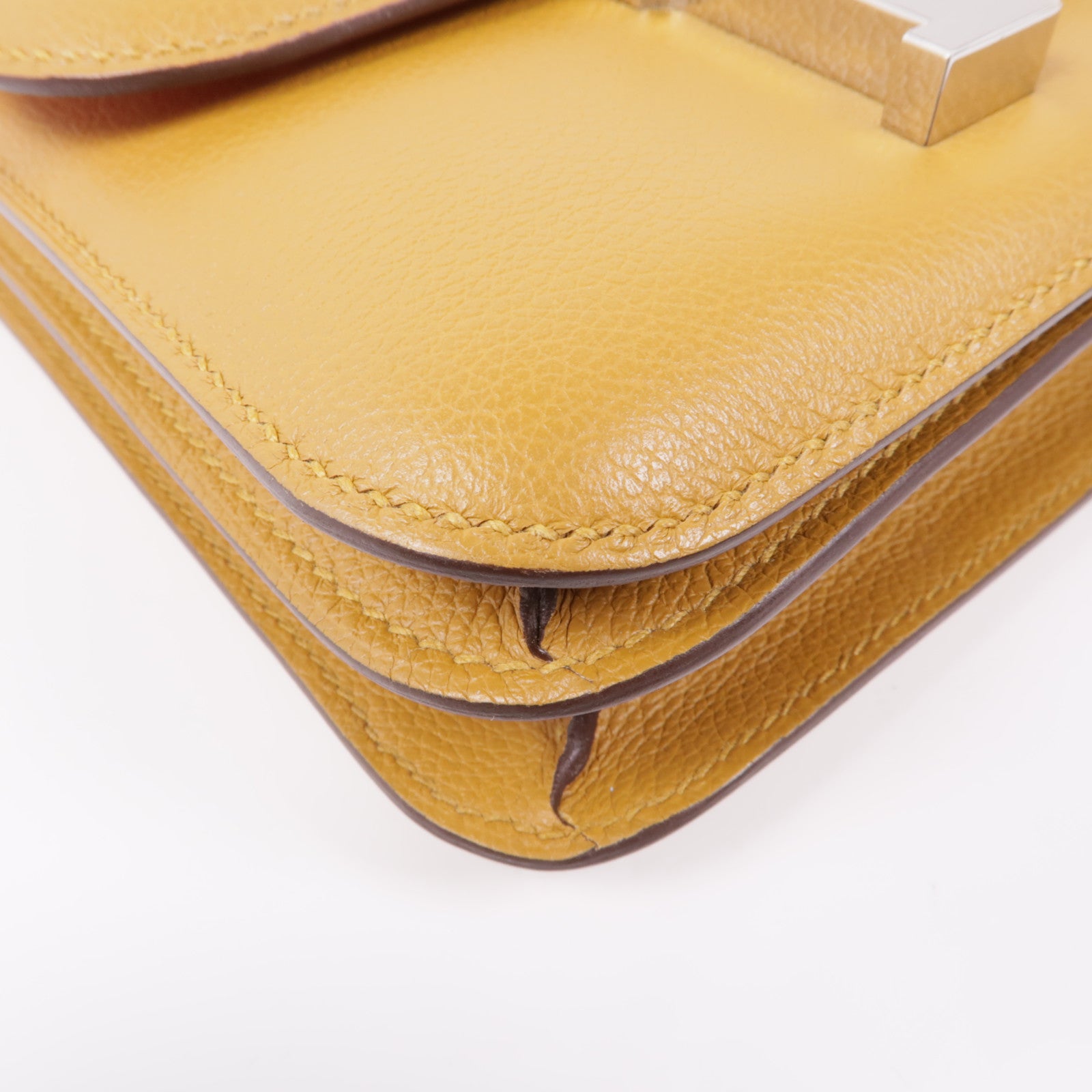 HERMES Evercolor皮革Constance Mini銀扣肩背袋Caramel