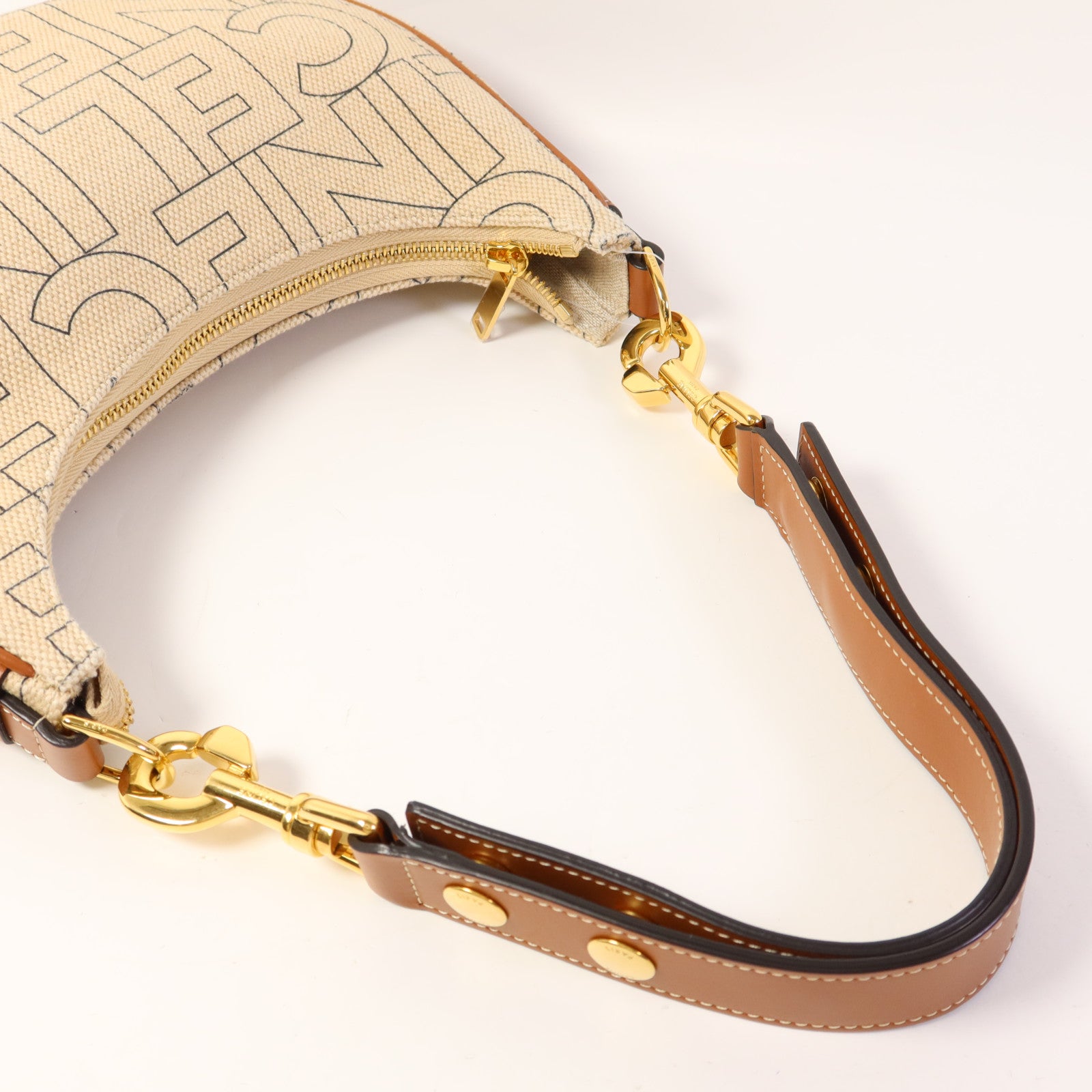 CELINE 帆布/皮革Ava Triomphe金扣肩背袋