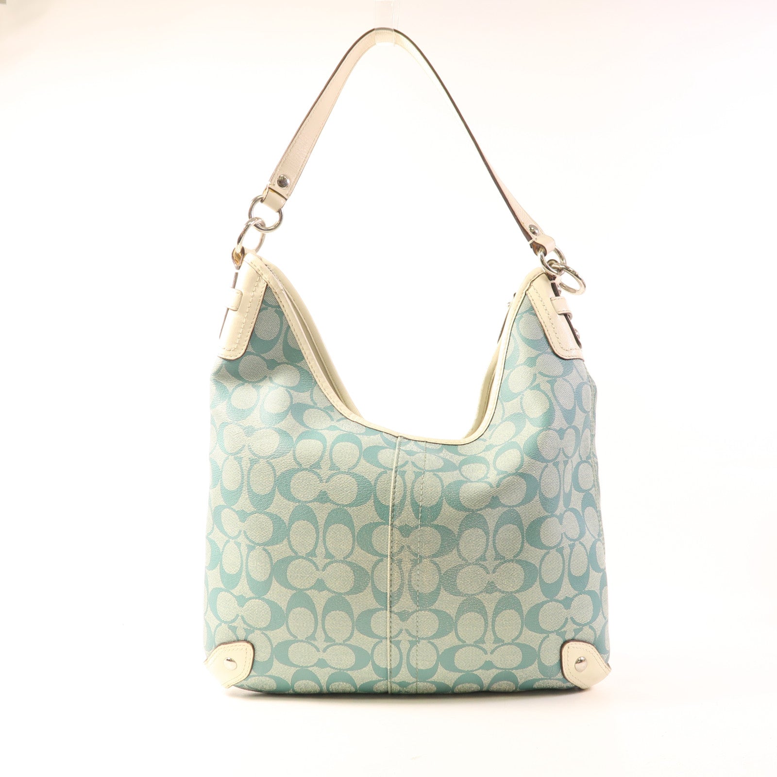 COACH 塗層帆布2 Way Shoulder Bag銀扣手挽肩背兩用袋