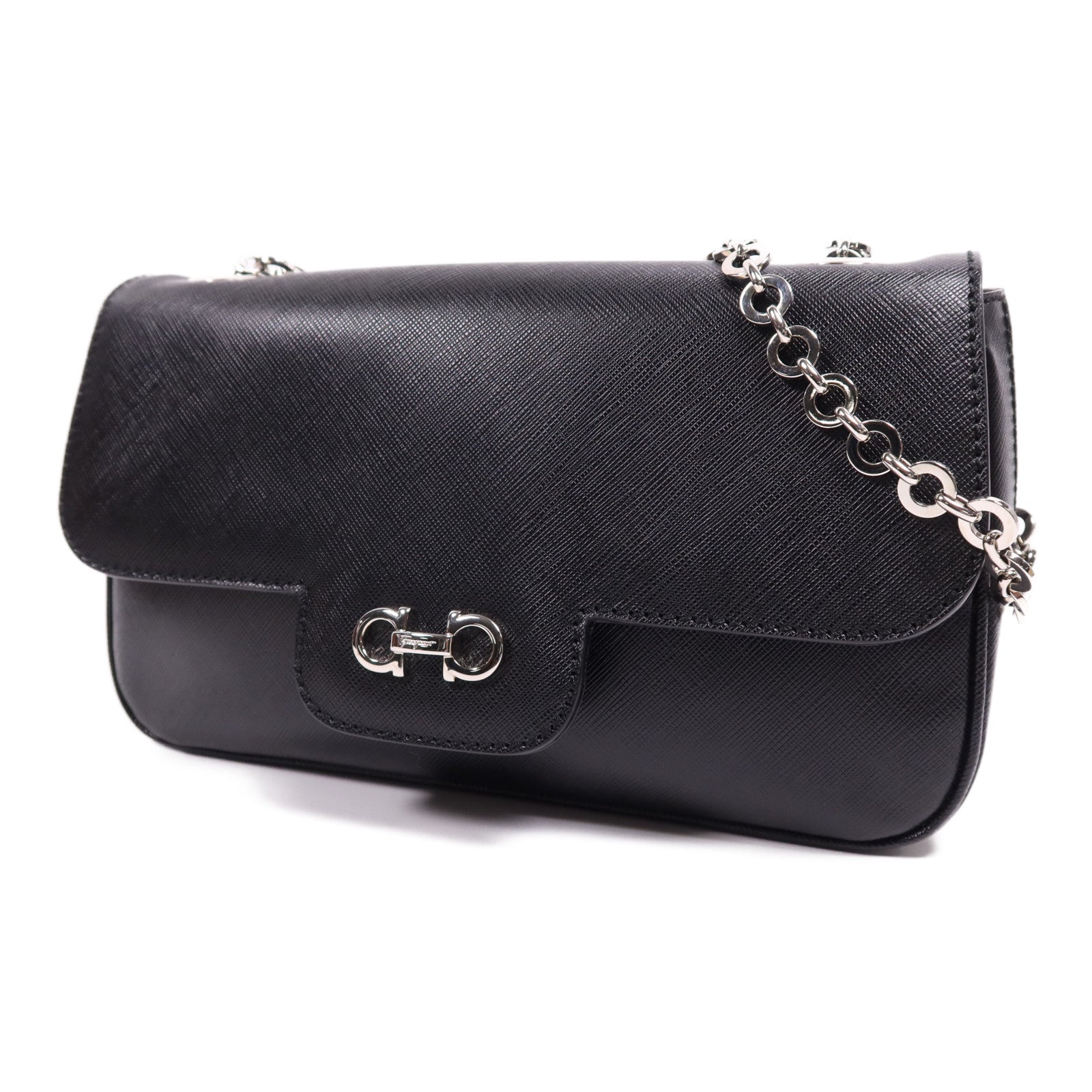 Salvatore Ferragamo 牛皮皮革Chain Shoulder Bag銀扣鏈帶肩背袋
