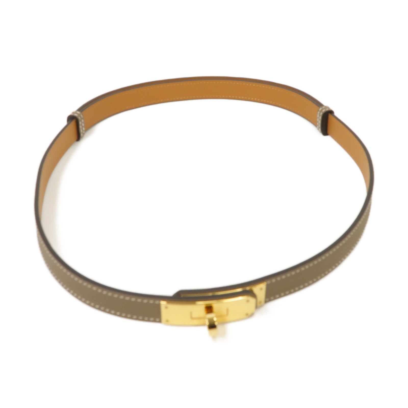 HERMES Epsom皮革Belt金扣皮帶Etoupe大象灰色