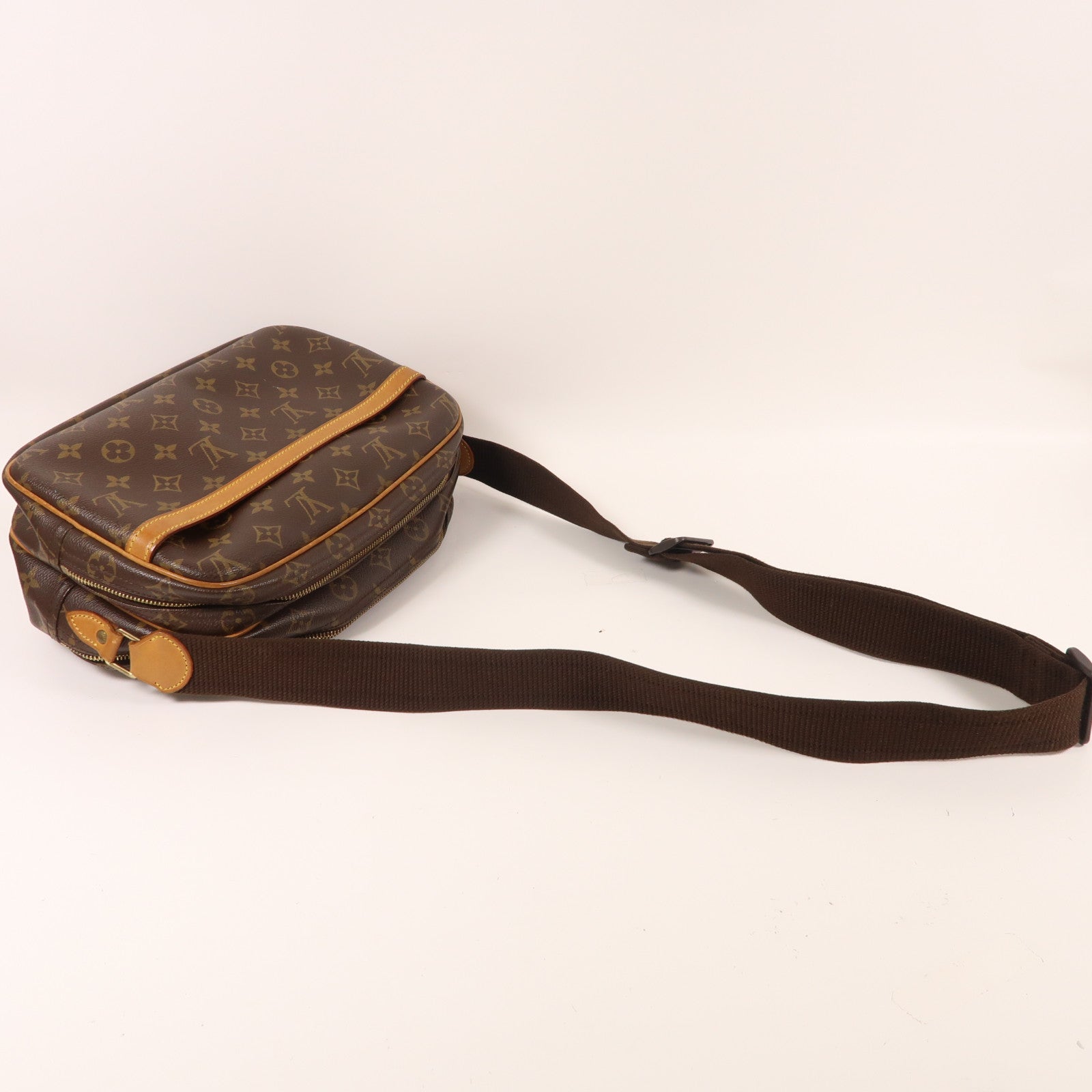 LOUIS VUITTON Monogram Reporter PM金扣肩背袋棕色