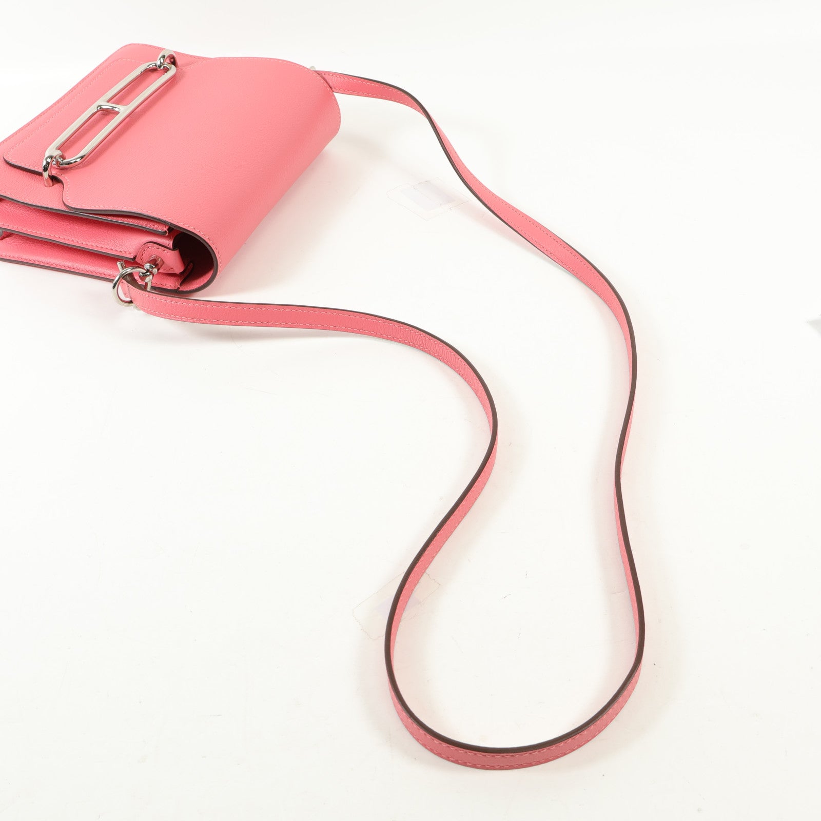 HERMES Evercolor皮革Mini Roulis銀扣肩背袋Rose Azalee