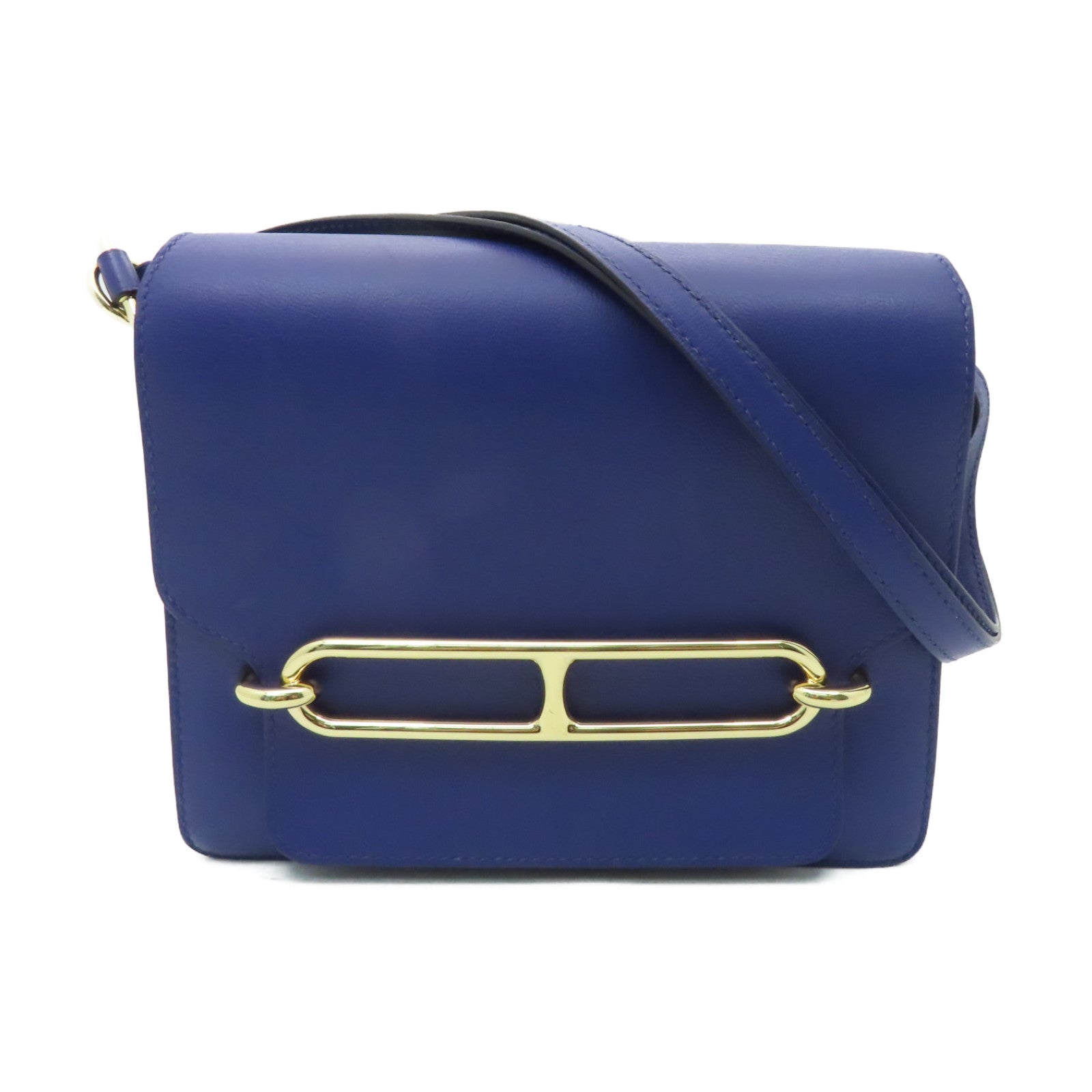 HERMES 【激減優惠】Evercolor皮革Roulis 23金扣肩背袋Blue Electric藍色