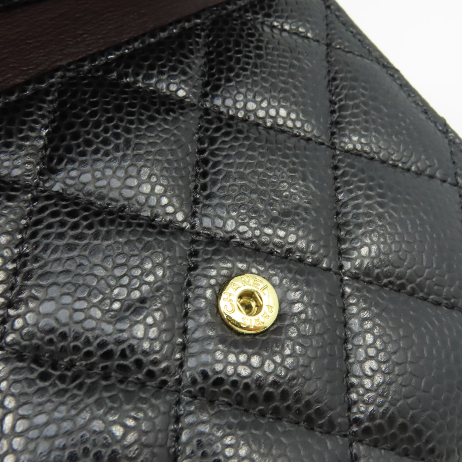 CHANEL 菱格Caviar皮革Short Wallet金扣短錢包黑色