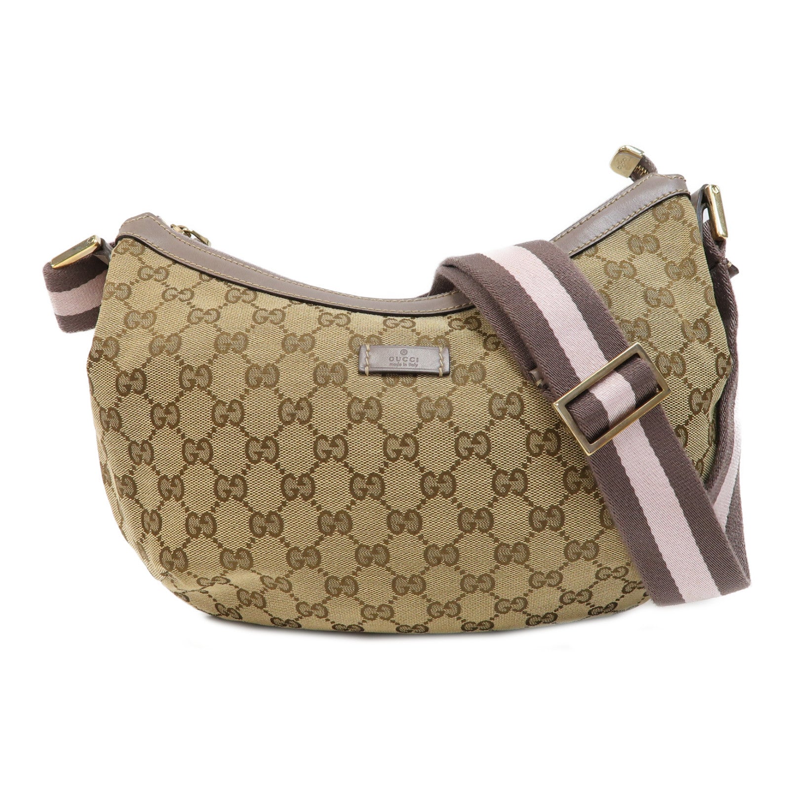 GUCCI 帆布Sherry Line Shoulder Bag金扣肩背袋啡色/粉紅色