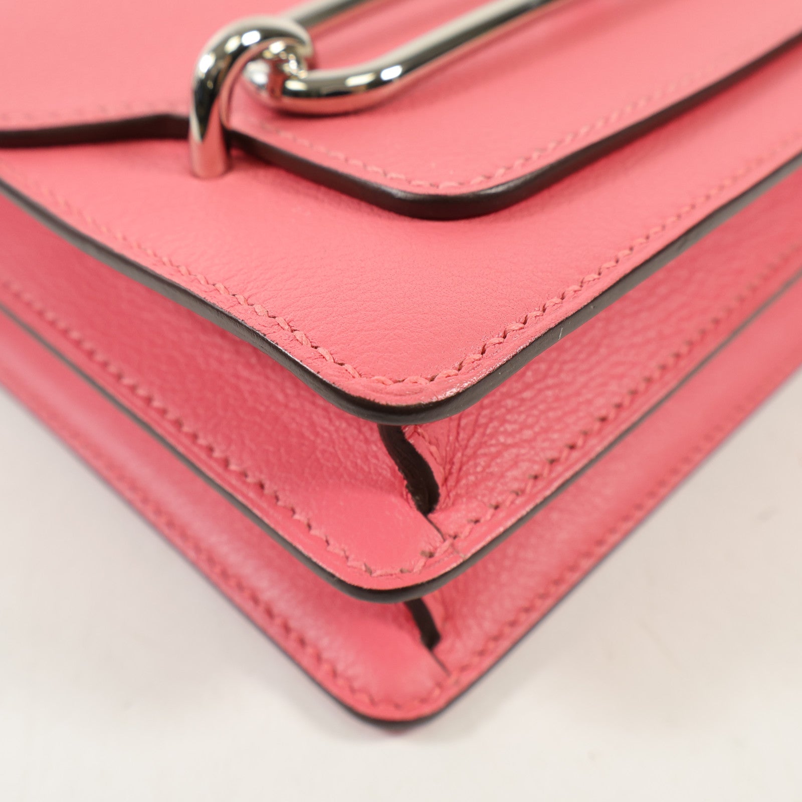 HERMES Evercolor皮革Mini Roulis銀扣肩背袋Rose Azalee