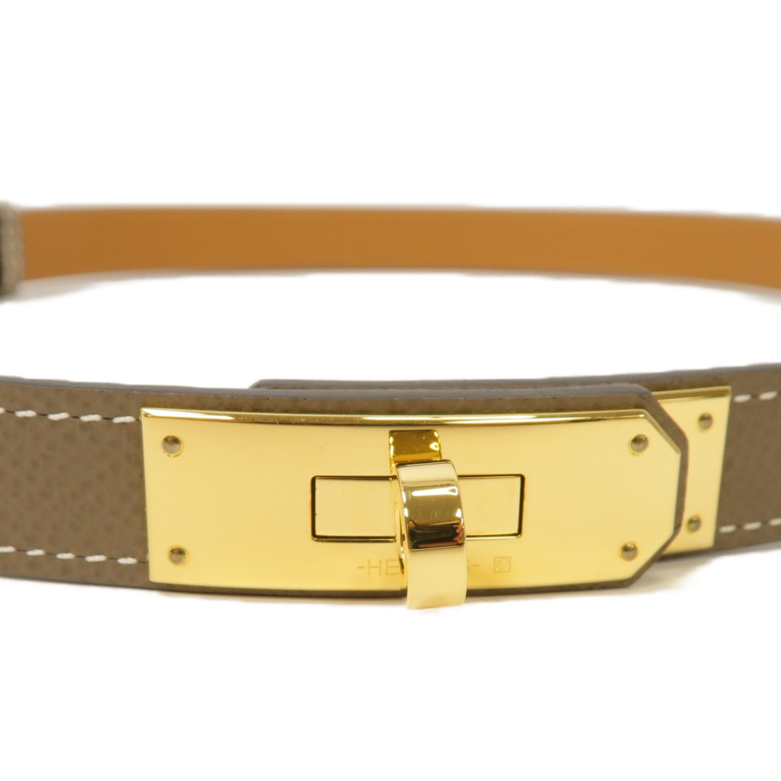 HERMES Epsom皮革Belt金扣皮帶Etoupe大象灰色