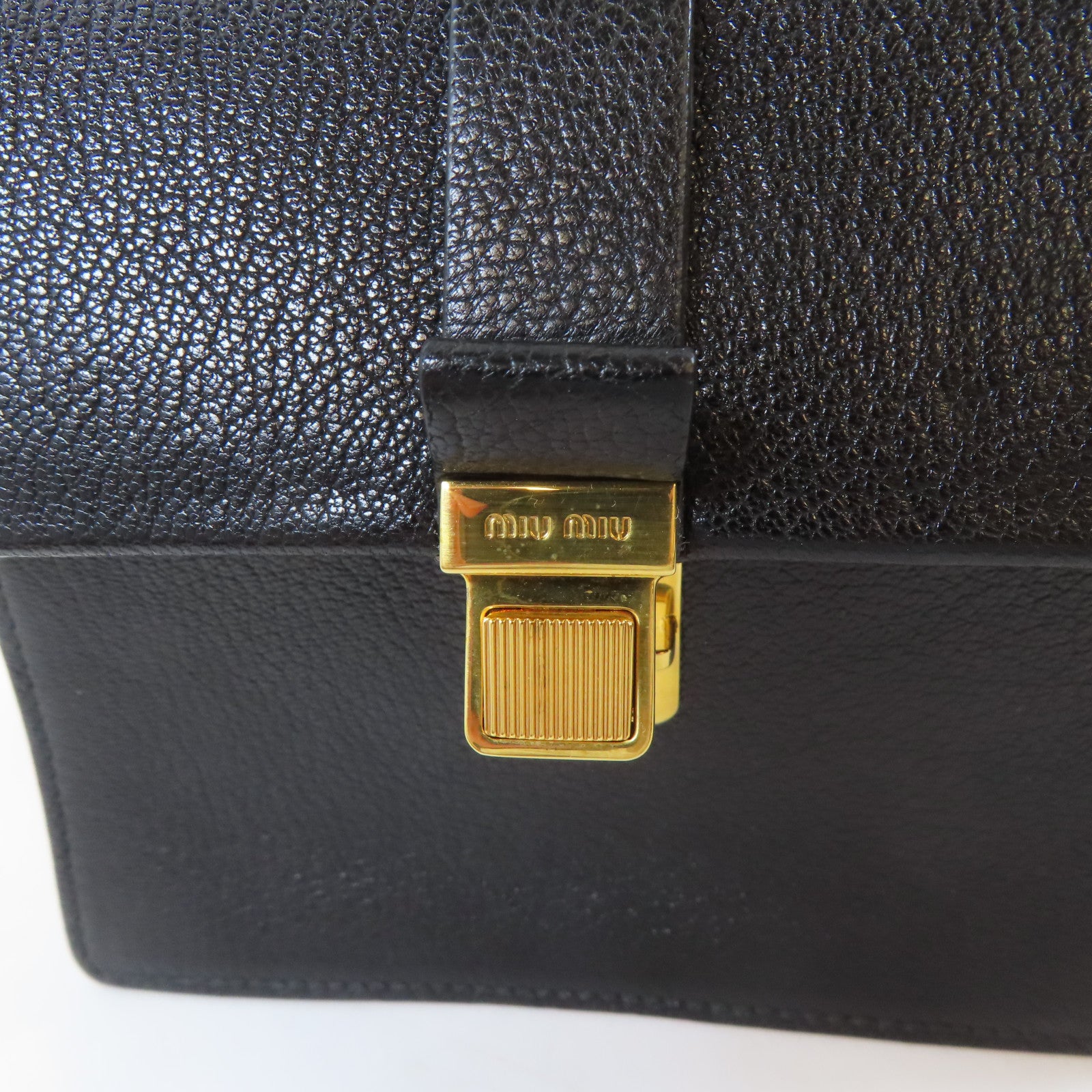 Miu Miu 皮革Top Handle 2 Way Bag金扣手挽肩背兩用袋黑色