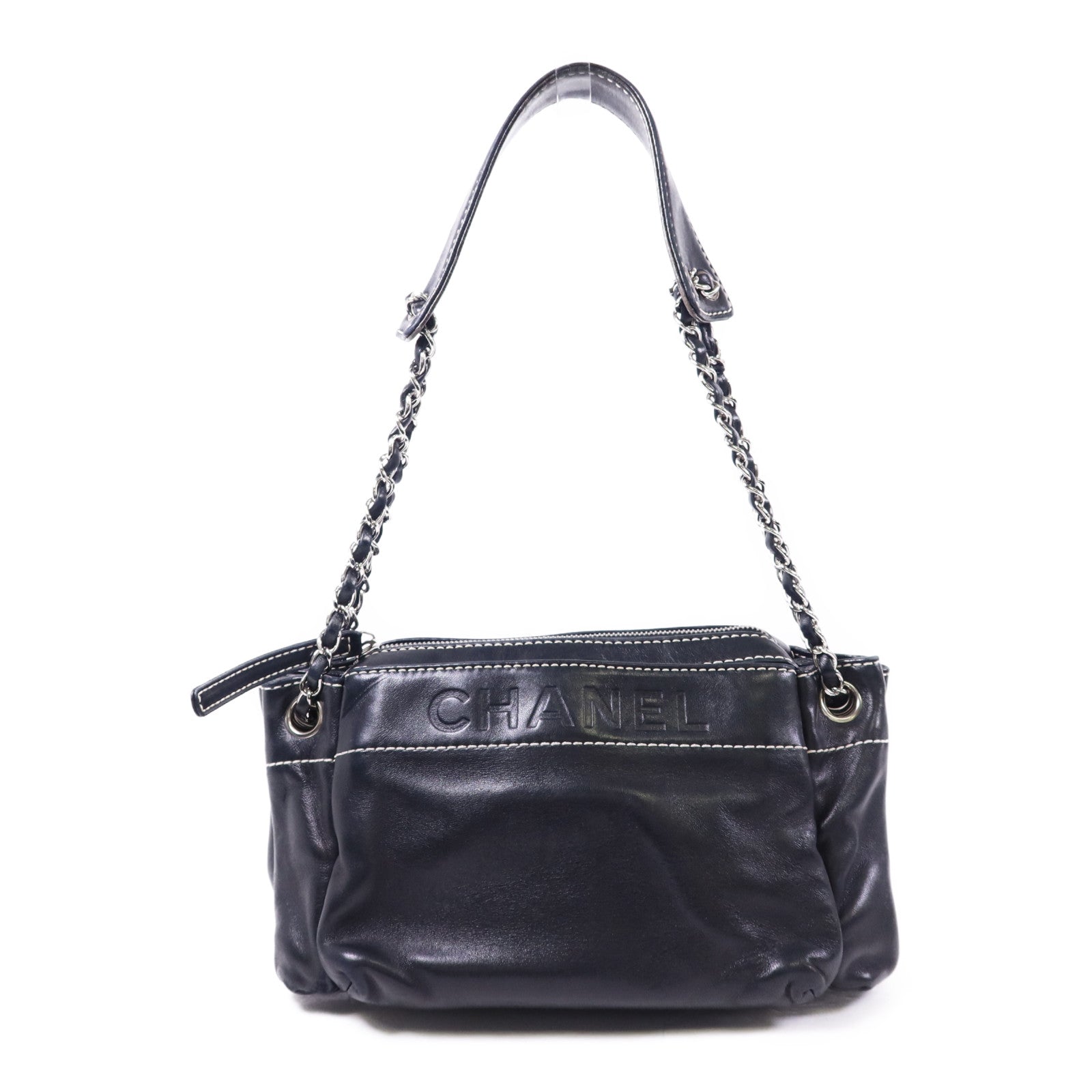 CHANEL 羊皮皮革Chain Shoulder Bag銀扣鏈帶肩背袋