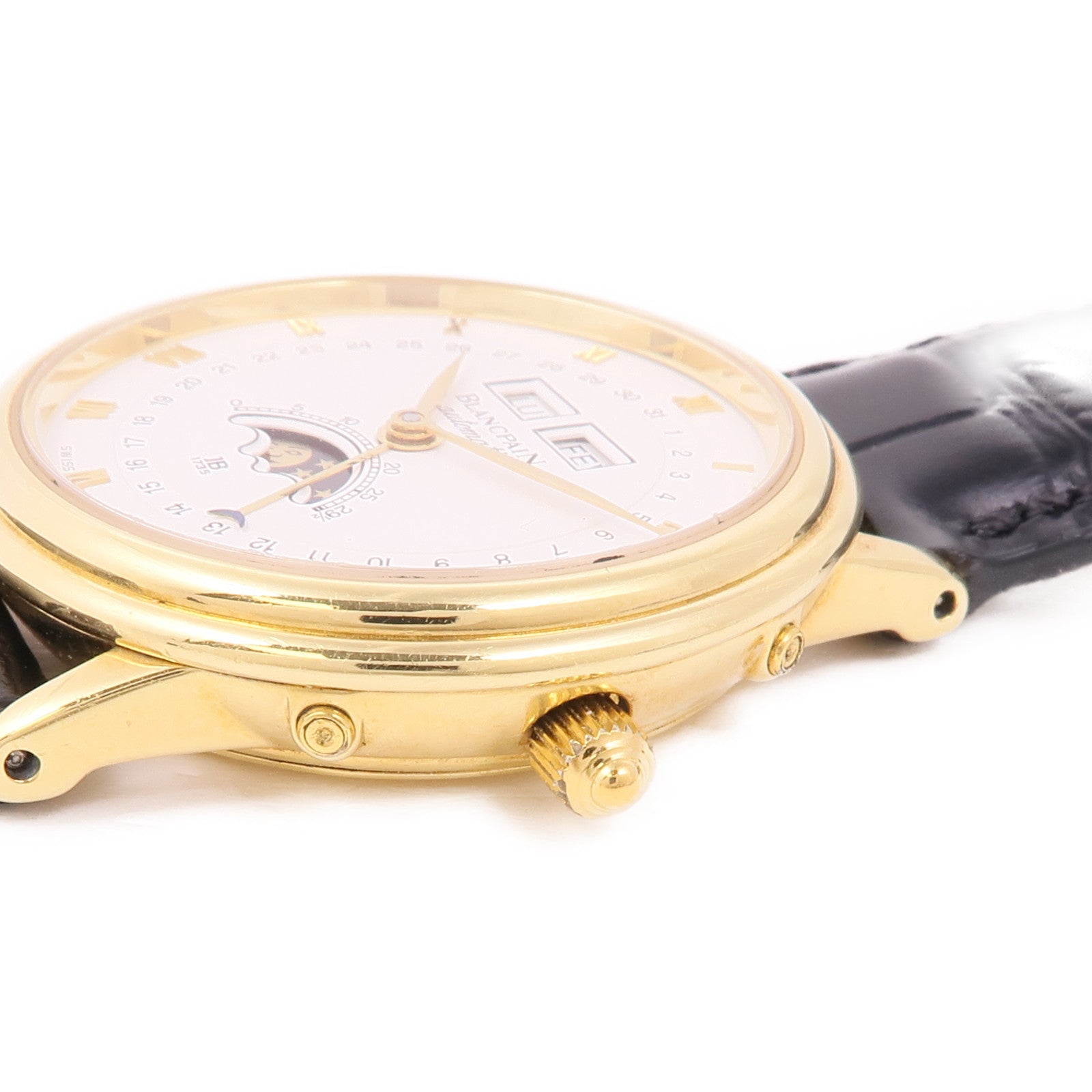Blancpain Villeret Moonphase Calendar Automatic Watch 18K Yellow Gold White