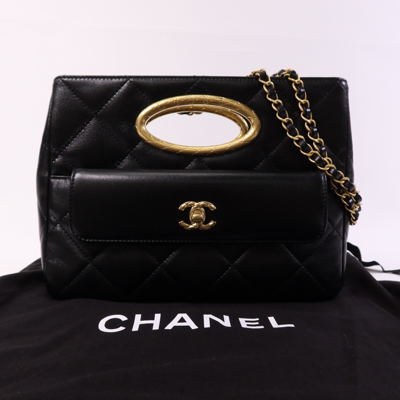 CHANEL 牛皮皮革2 Way Shoulder Bag金扣鏈帶手挽肩背兩用袋
