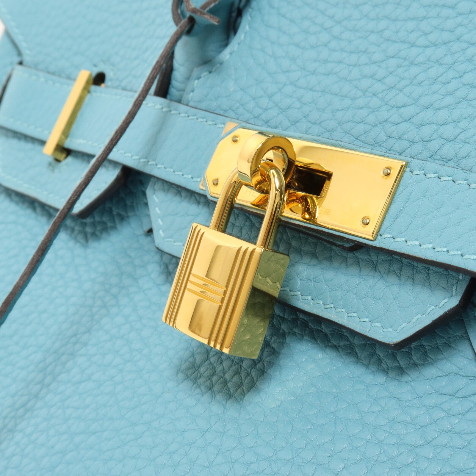 HERMES Clemence皮革Birkin 30手挽袋Bleu St Cyr