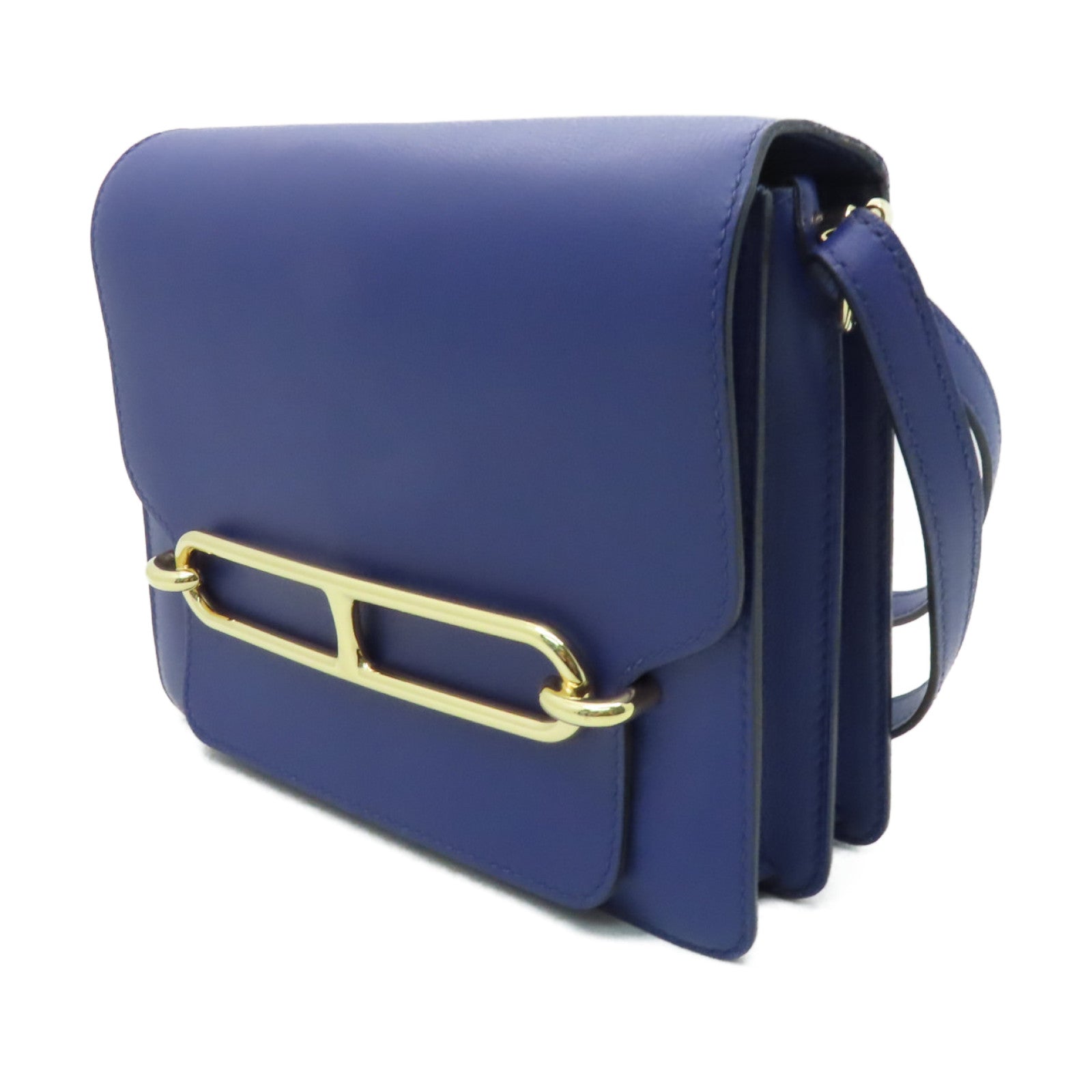 HERMES 【激減優惠】Evercolor皮革Roulis 23金扣肩背袋Blue Electric藍色